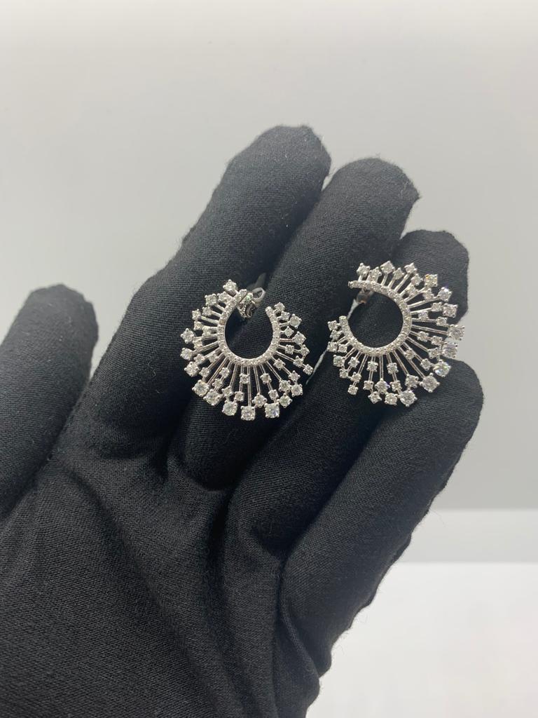 Round Cut YESSAYAN Diamond Rays Hoop Earrings For Sale