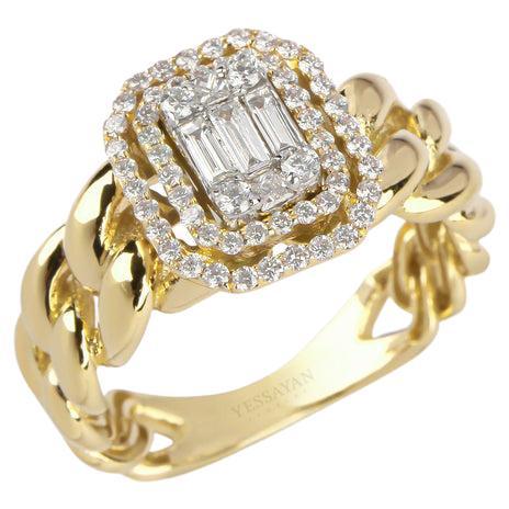 Yessayan Double Frame Cuban Chain Diamond Ring For Sale