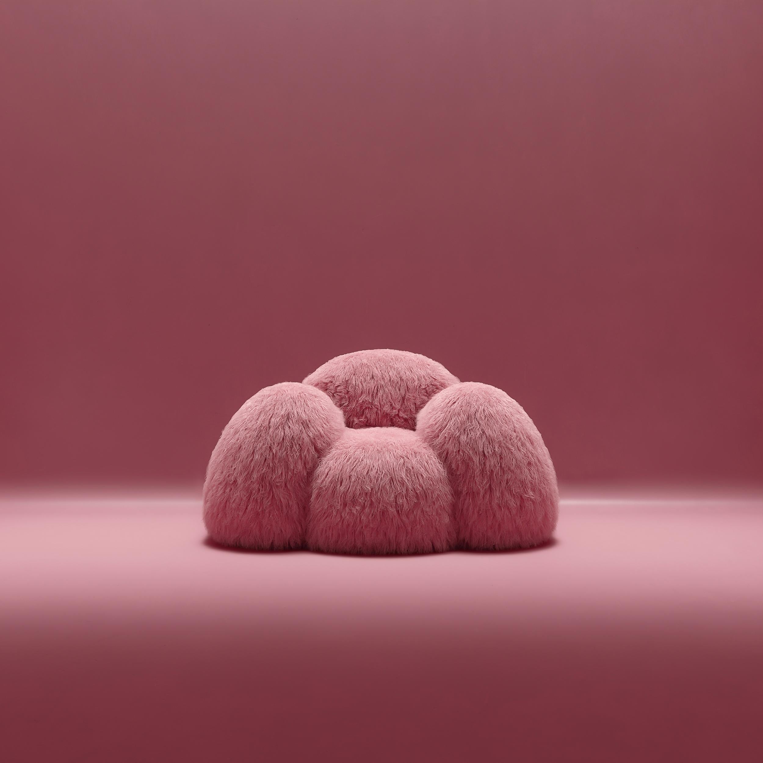 Yeti armchair by Vladimir Naumov
Dimensions: H 79 x W 141.5 x L 108 cm
Materials: Faux Lama Fur

Yeti furniture series – minimalistic and huge, a soft and cozy pink cloud. Its bloated forms seem to cover you with a feeling of comfort, while the faux
