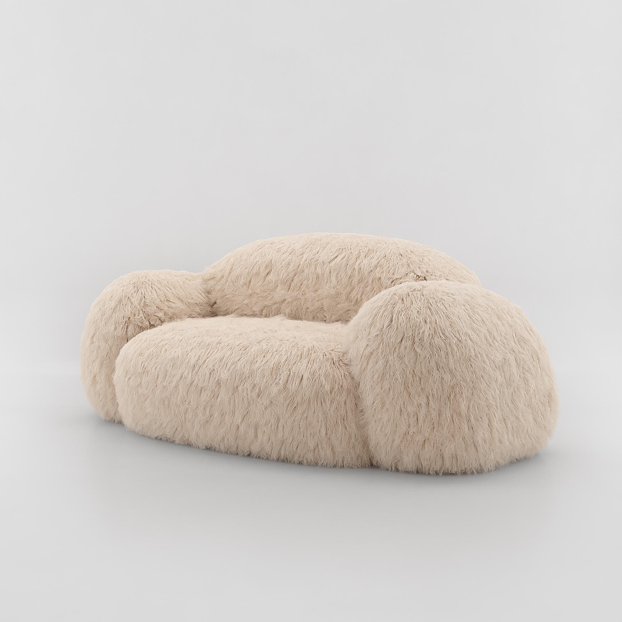 Yeti sofa by Vladimir Naumov
Dimensions: H 80 x W 210 x L 110 cm
Materials: Faux lama fur

Mongolia fur for the Yeti collection available in pink, beige, black and lilac.

TECHNICAL FEATURES
Pine wood structure, plywood and tablex.
Foam CMHR (high