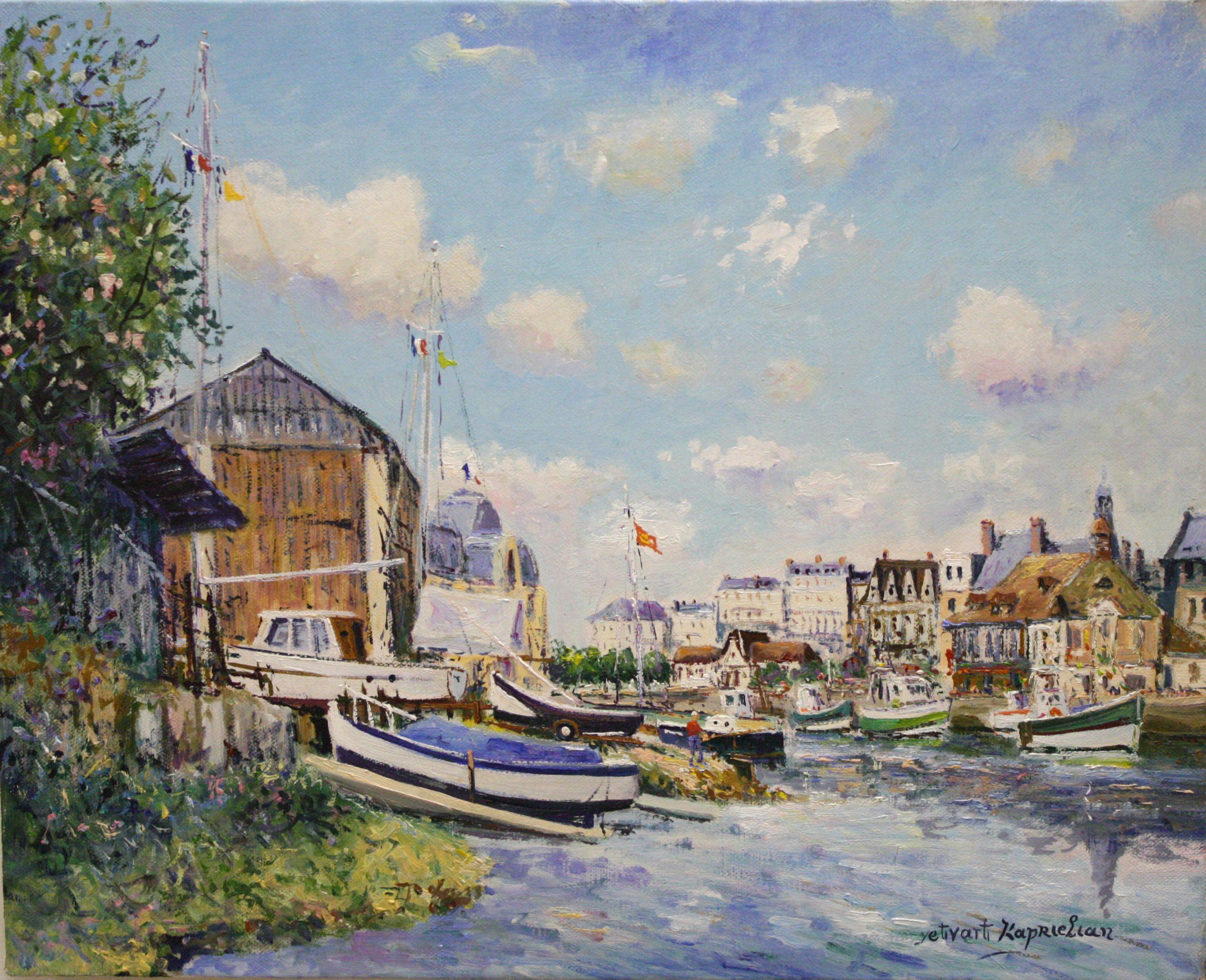 Port et le Chantier Naval Trouville sur Mer-Signed Oil on Canvas, comes with COA - Painting by Yetvart Kaprielian