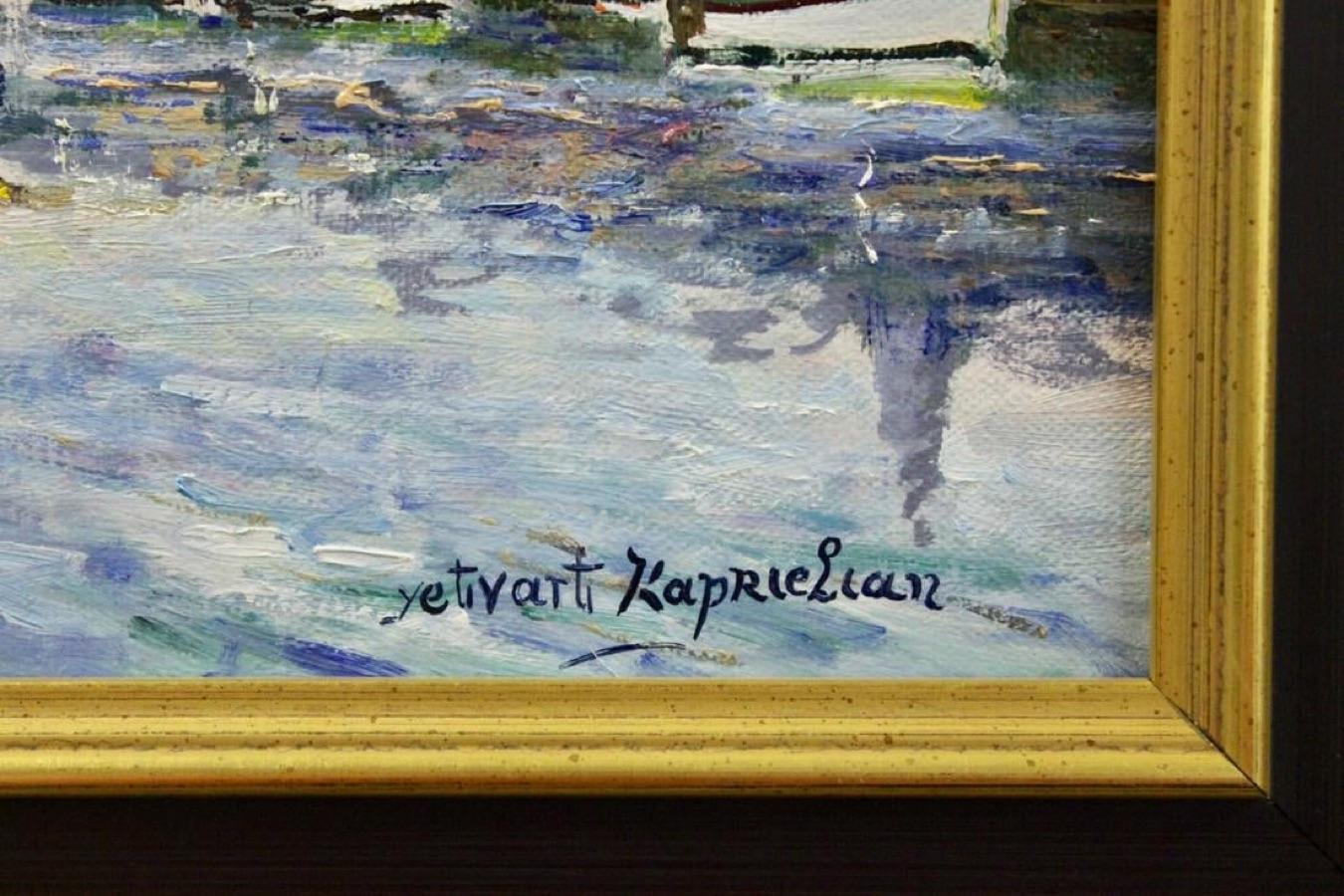 Port et le Chantier Naval Trouville sur Mer-Oleo sobre lienzo firmado, viene con COA - Landscape Painting Gris de Yetvart Kaprielian