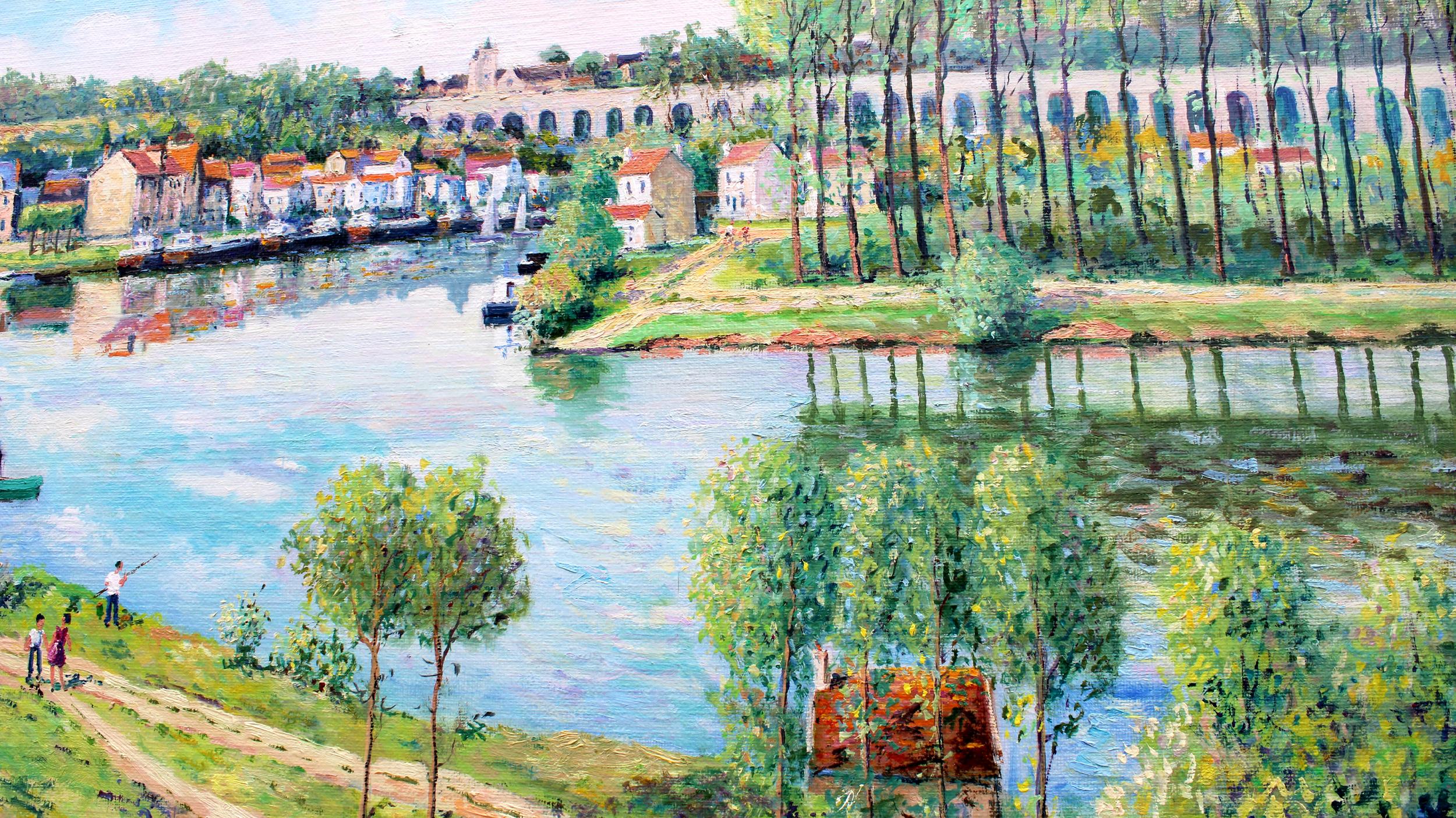 Saint-Mammès, bord de la Seine. - Painting by Yetvart Kaprielian