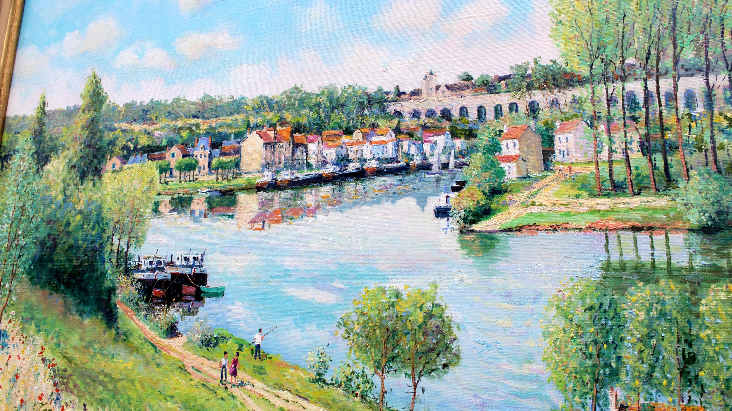 Saint-Mamms, bord de la Seine. (Blau), Landscape Painting, von Yetvart Kaprielian