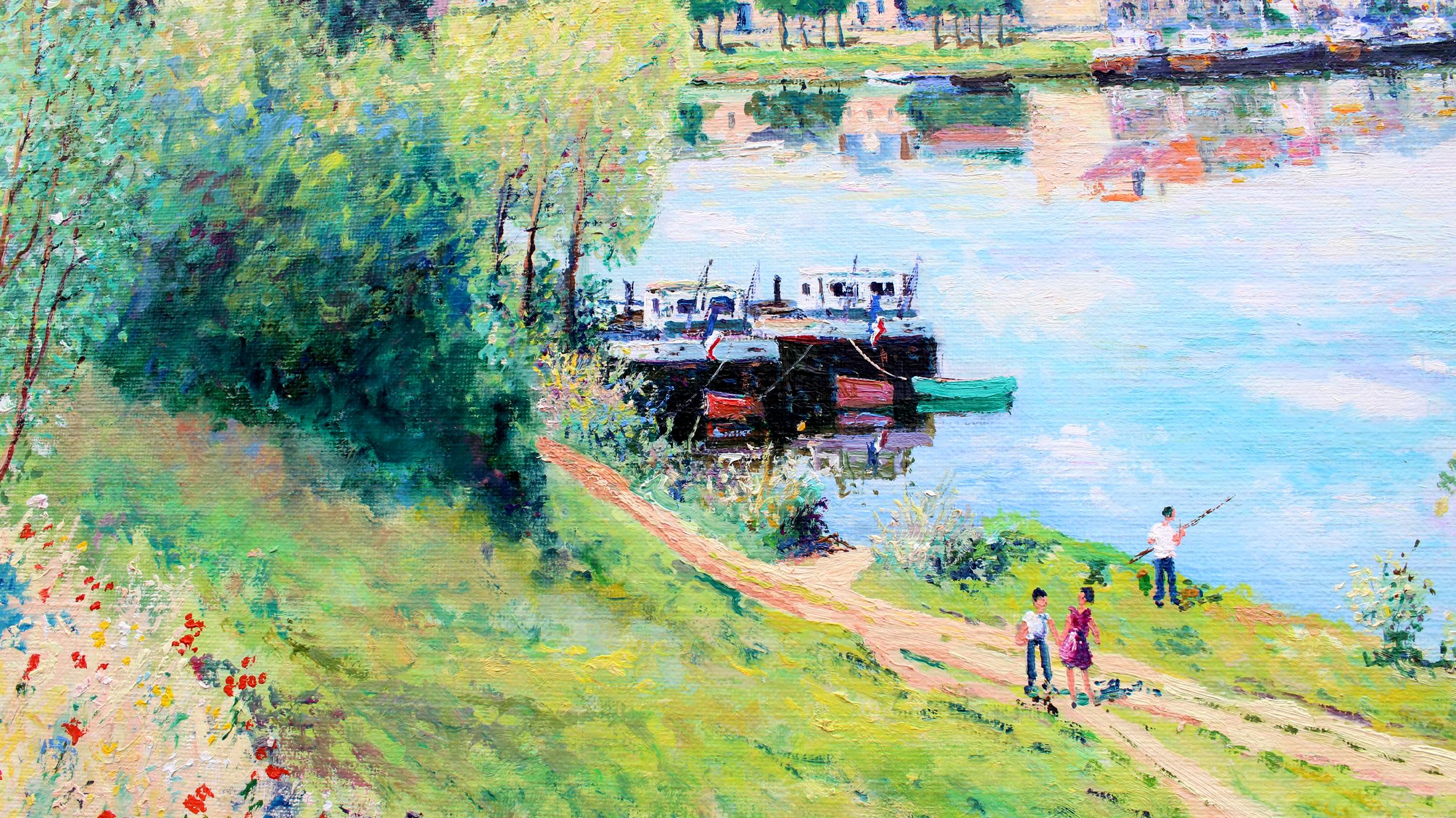 Saint-Mammès, bord de la Seine. - Impressionist Painting by Yetvart Kaprielian