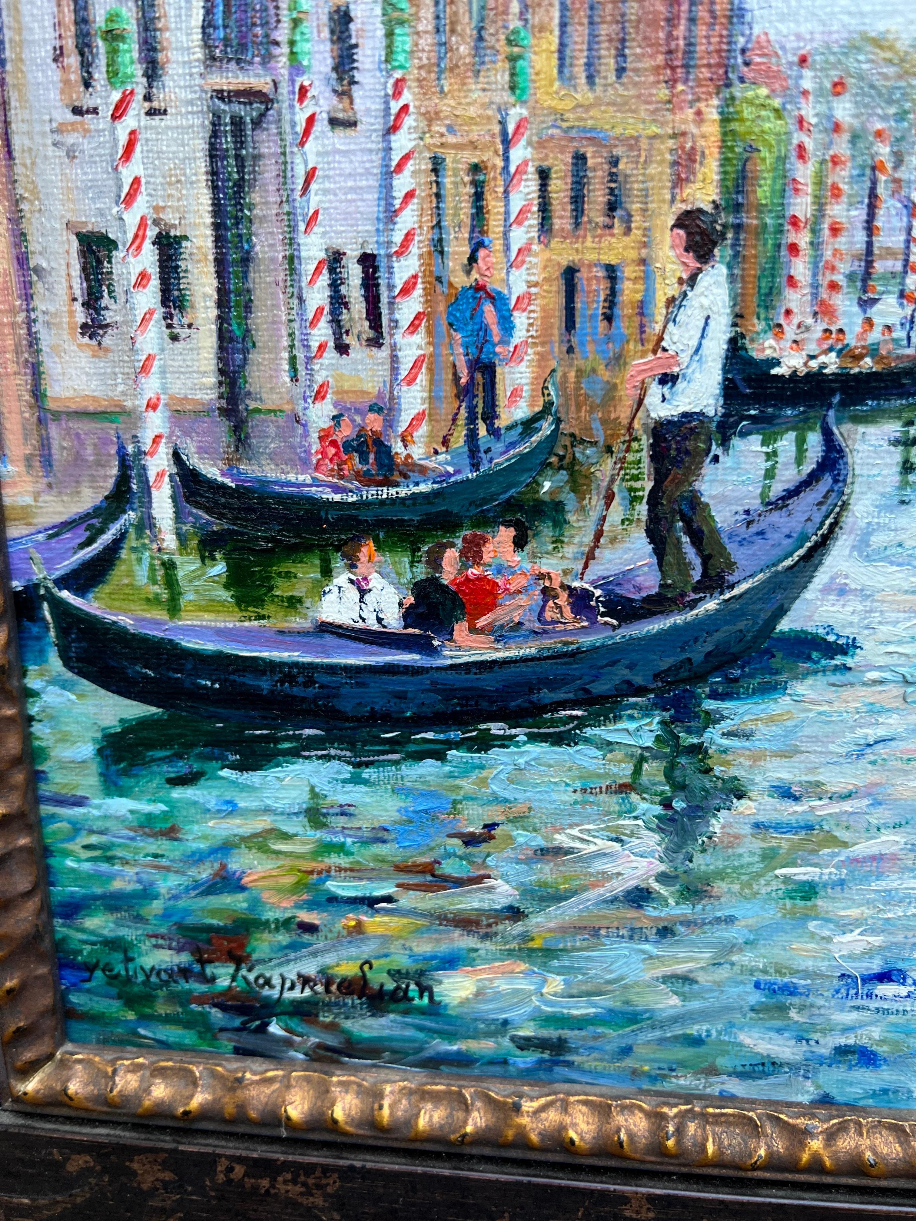 The Grand Canal in Venise. - Blue Landscape Painting by Yetvart Kaprielian