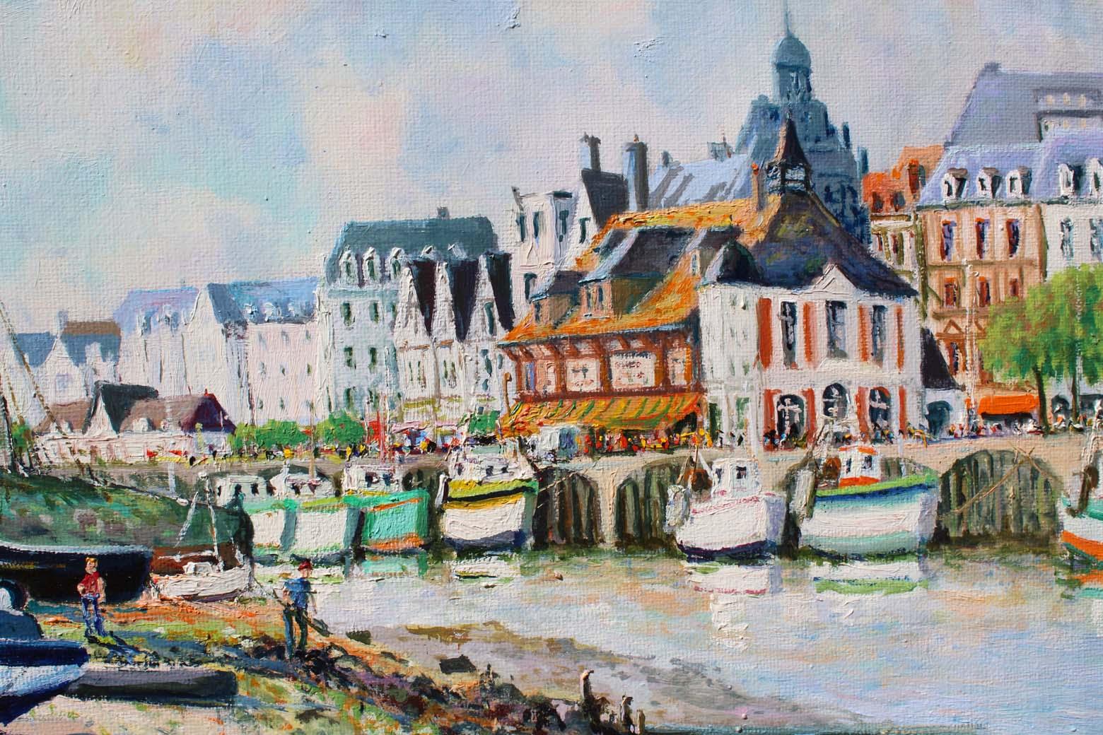 Trouville sur Mer en marea baja y el Astillero. - Landscape Painting Gris de Yetvart Kaprielian