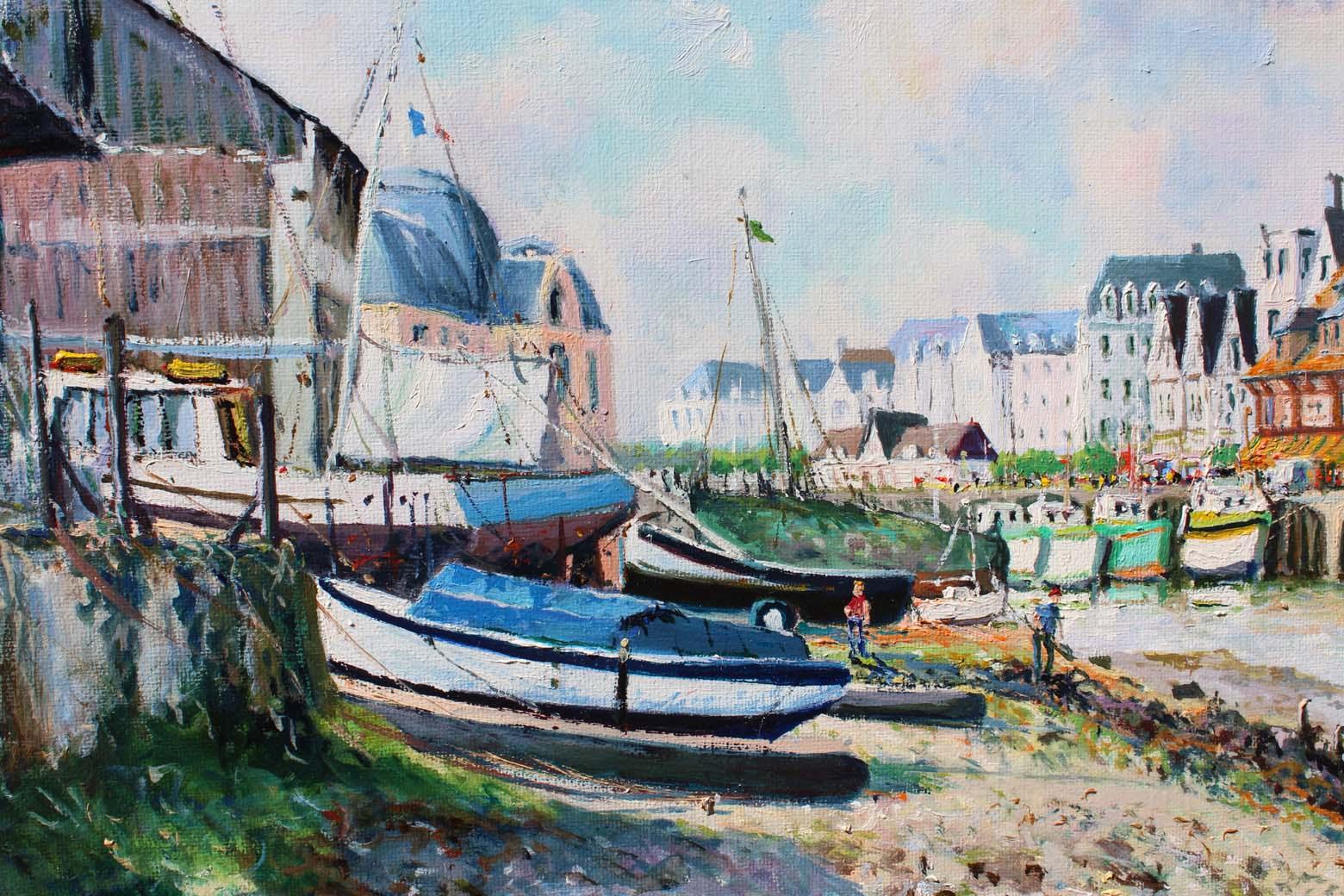Trouville sur Mer at low tide and the Shipyard. - Impressionist Painting by Yetvart Kaprielian