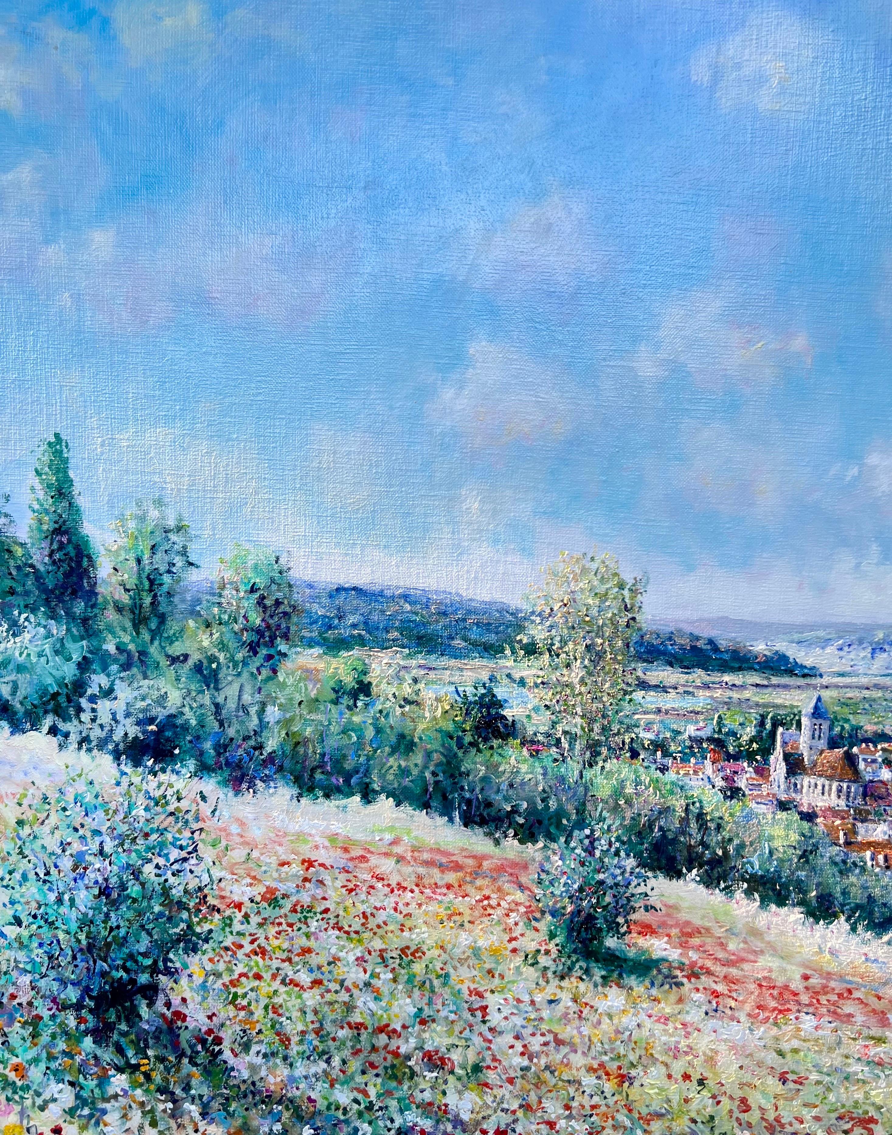 Vétheuil, France - Blue Landscape Painting by Yetvart Kaprielian