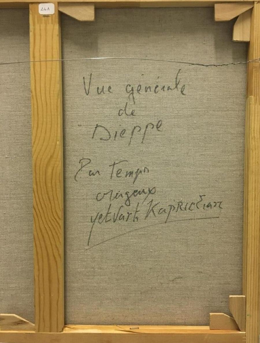 Vue Geneiale de Dieppe-Oleo sobre lienzo, firmado por el artista, viene con COA - Landscape Painting Gris de Yetvart Kaprielian
