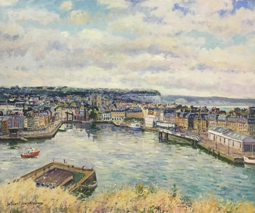 Landscape Painting de Yetvart Kaprielian - Vue Geneiale de Dieppe-Oleo sobre lienzo, firmado por el artista, viene con COA