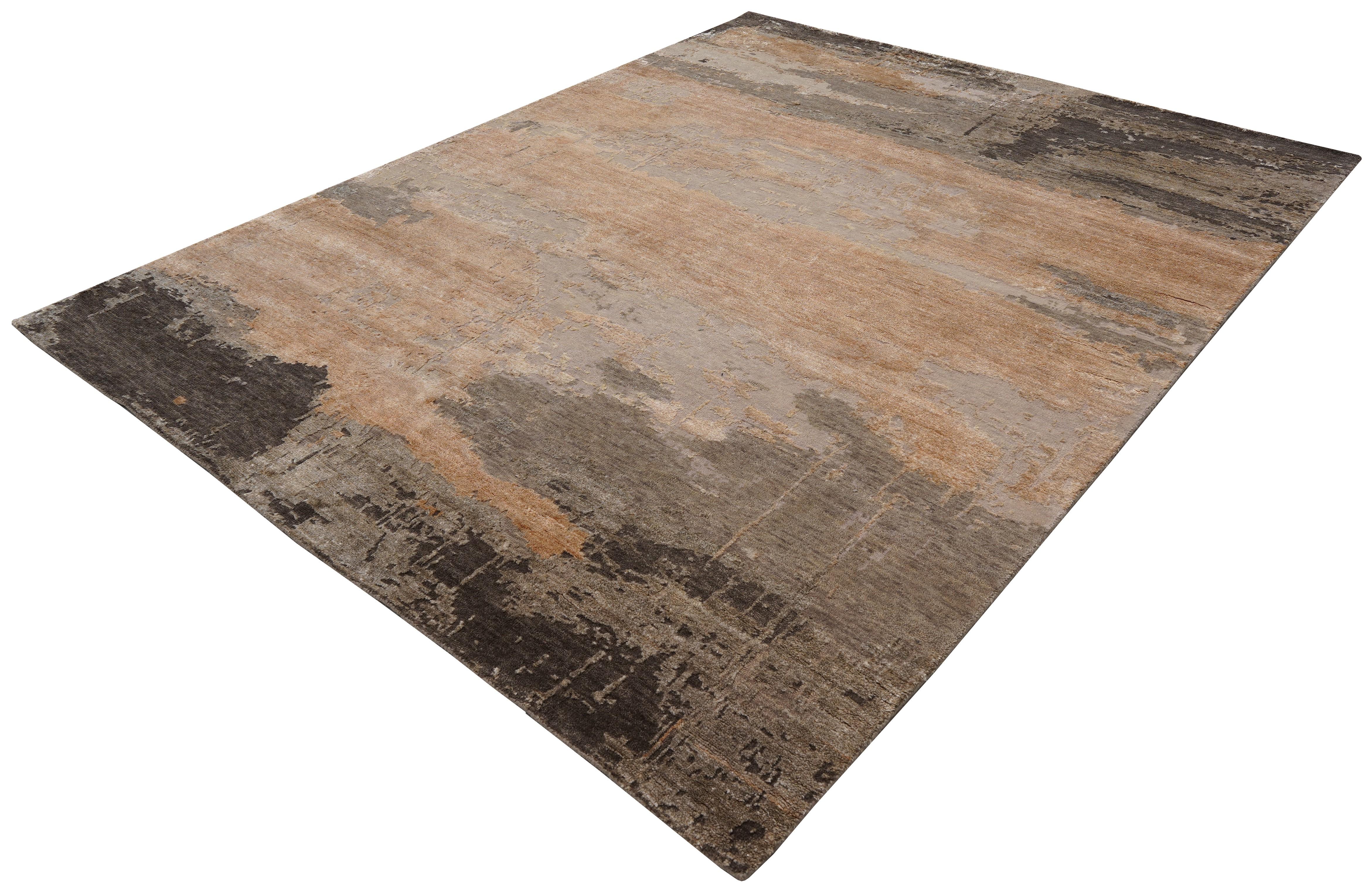 Moderne Yeva Hand Knotted Modern Silk Rug in Rust Brown and Natural Colours by Hands en vente