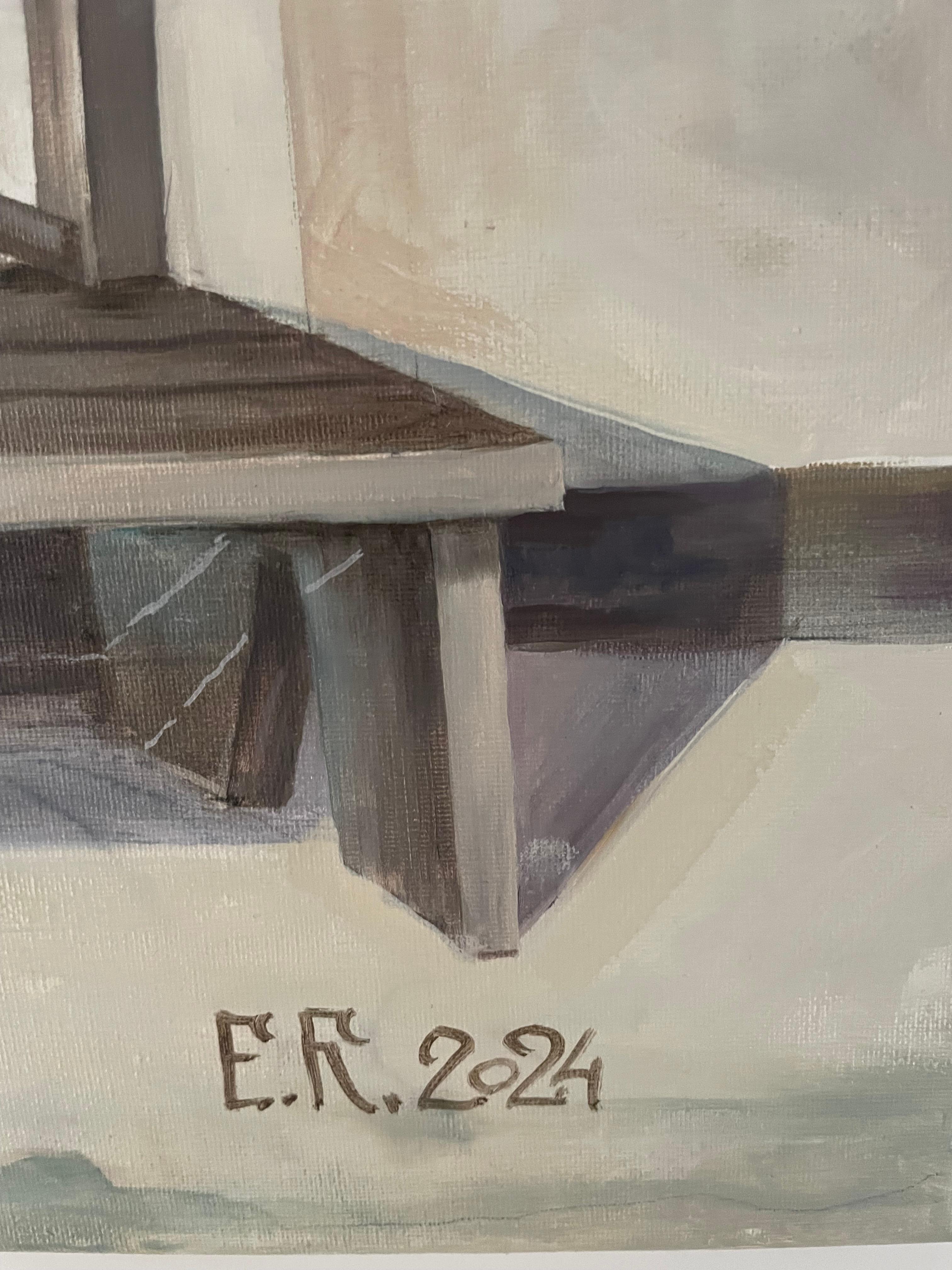 La arquitectura de madera de Hallstatt me inspiró para pintar este cuadro.