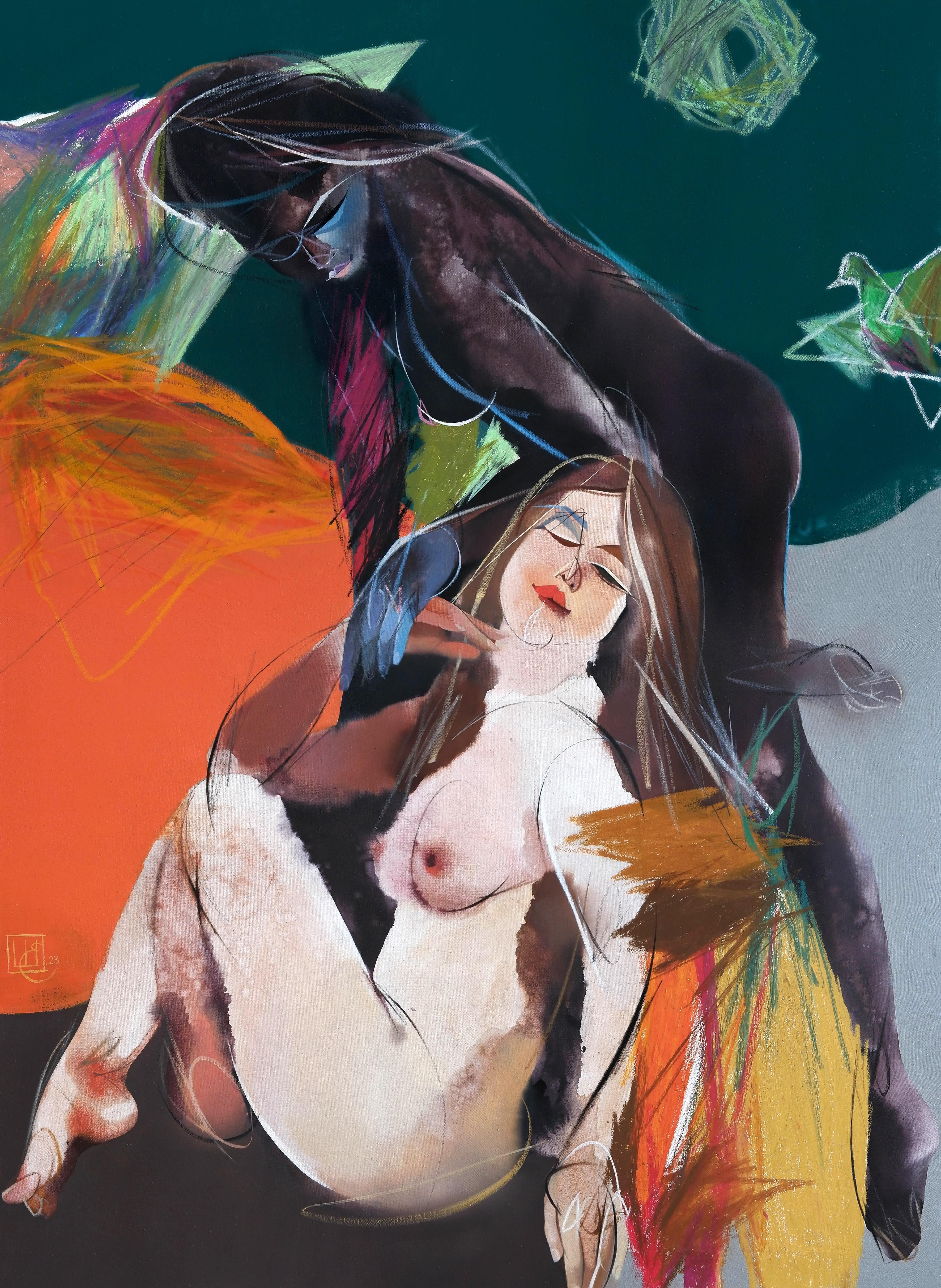 "Tándem blanco y negro" Pintura al óleo 63" x 47" pulgadas por Yevhenii Shapovalov