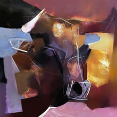 Pittura astratta "Bull" 47" x 47" pollici di Yevhenii Shapovalov