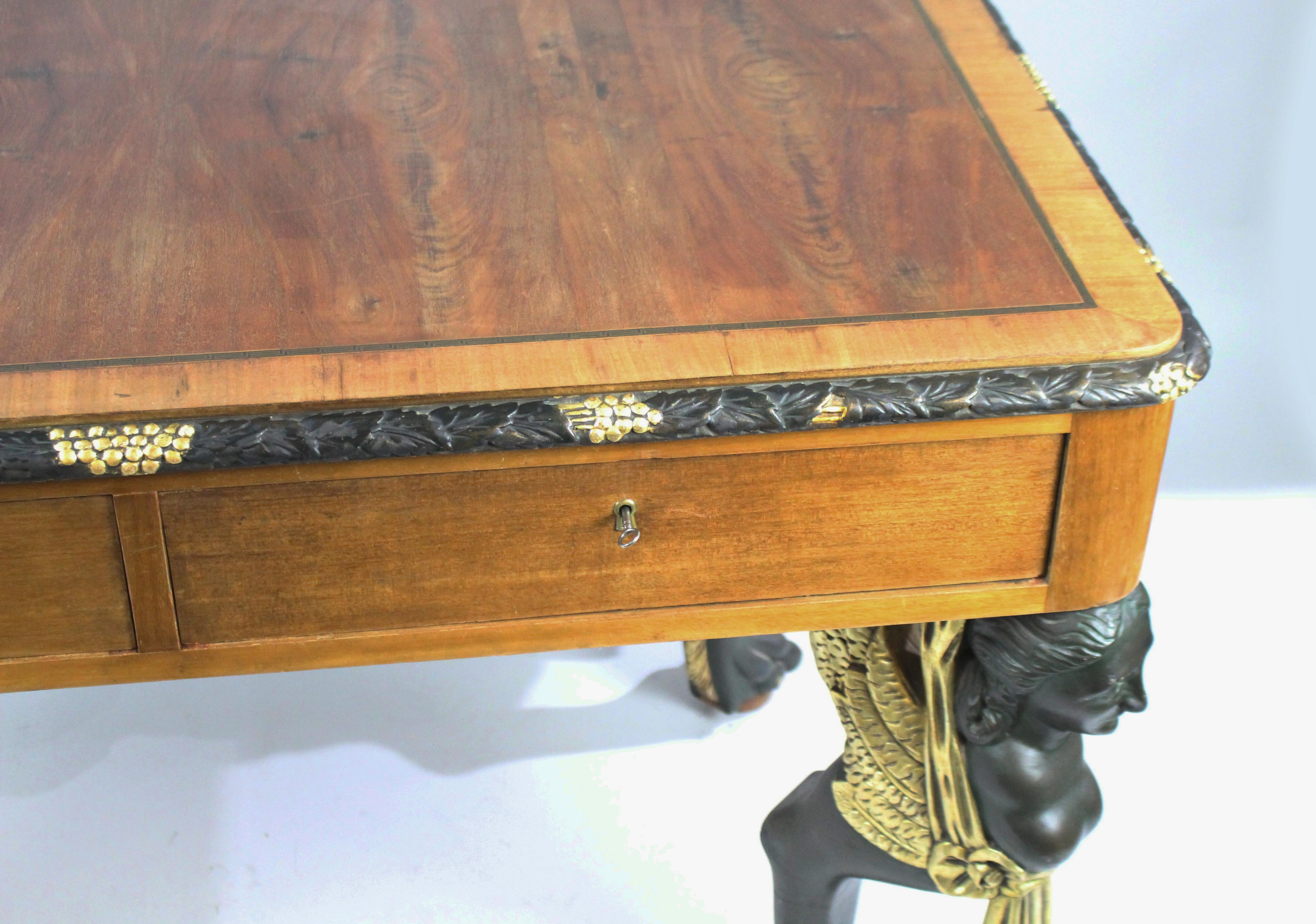 Yew Library Table with Carved Monopodium Legs For Sale 4