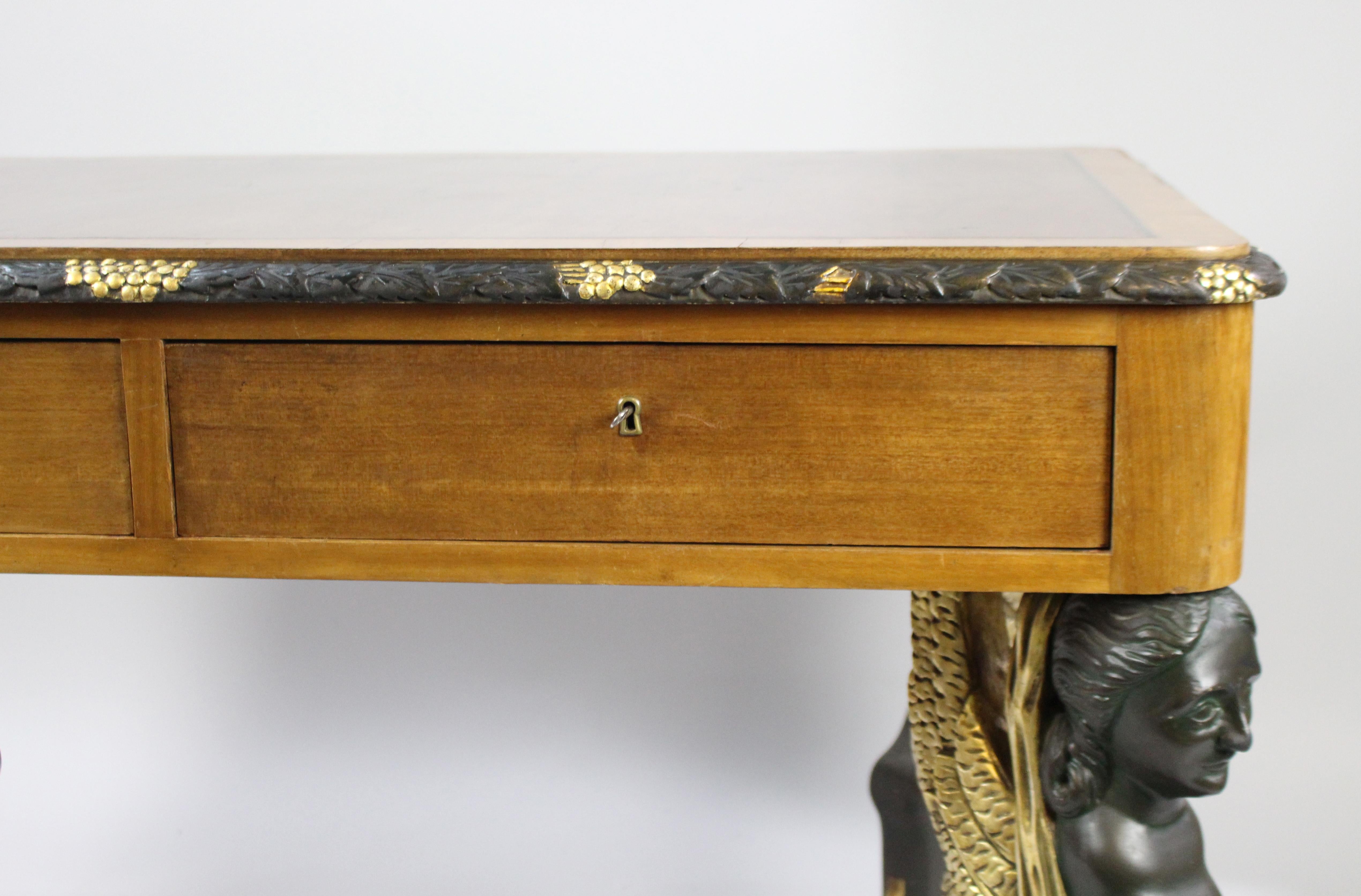 Yew Library Table with Carved Monopodium Legs For Sale 5