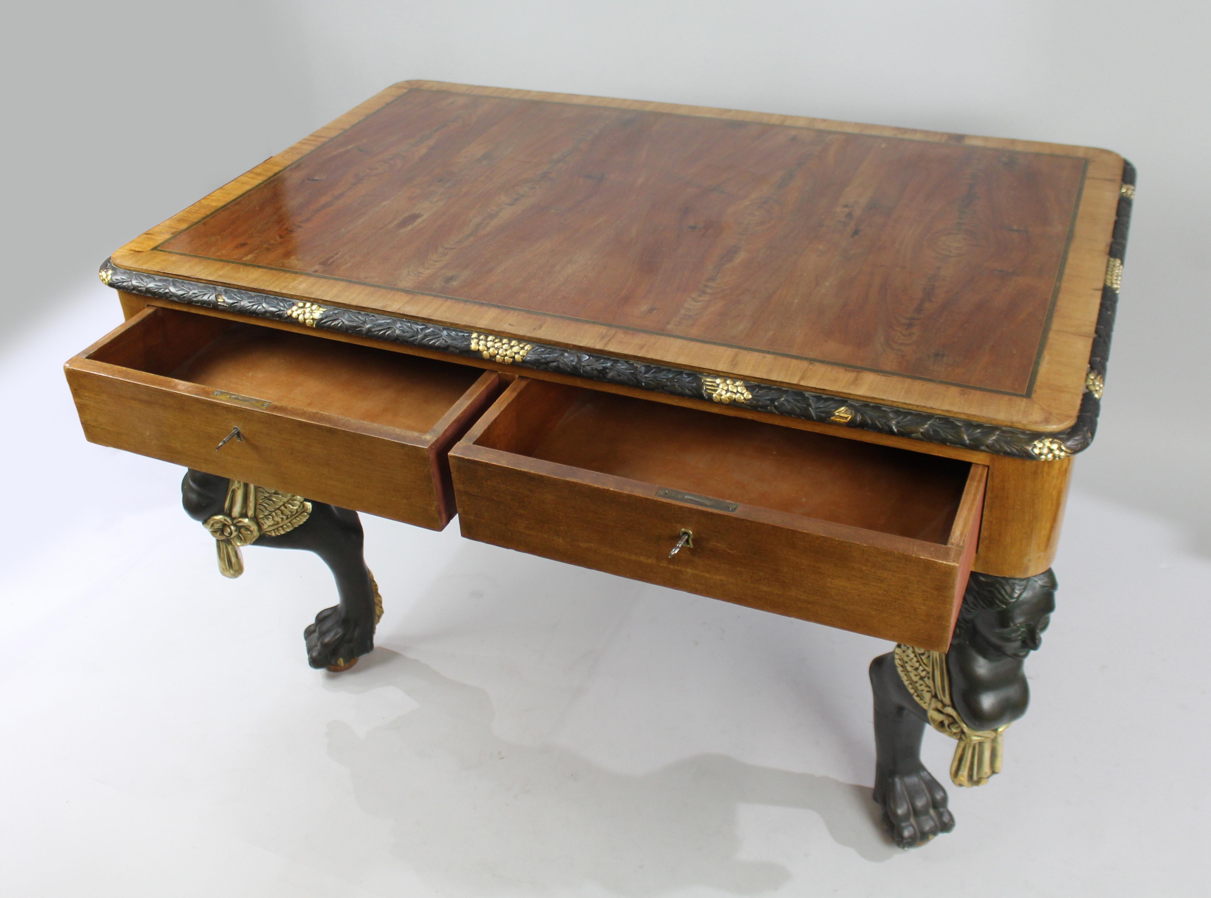 Yew Library Table with Carved Monopodium Legs For Sale 6