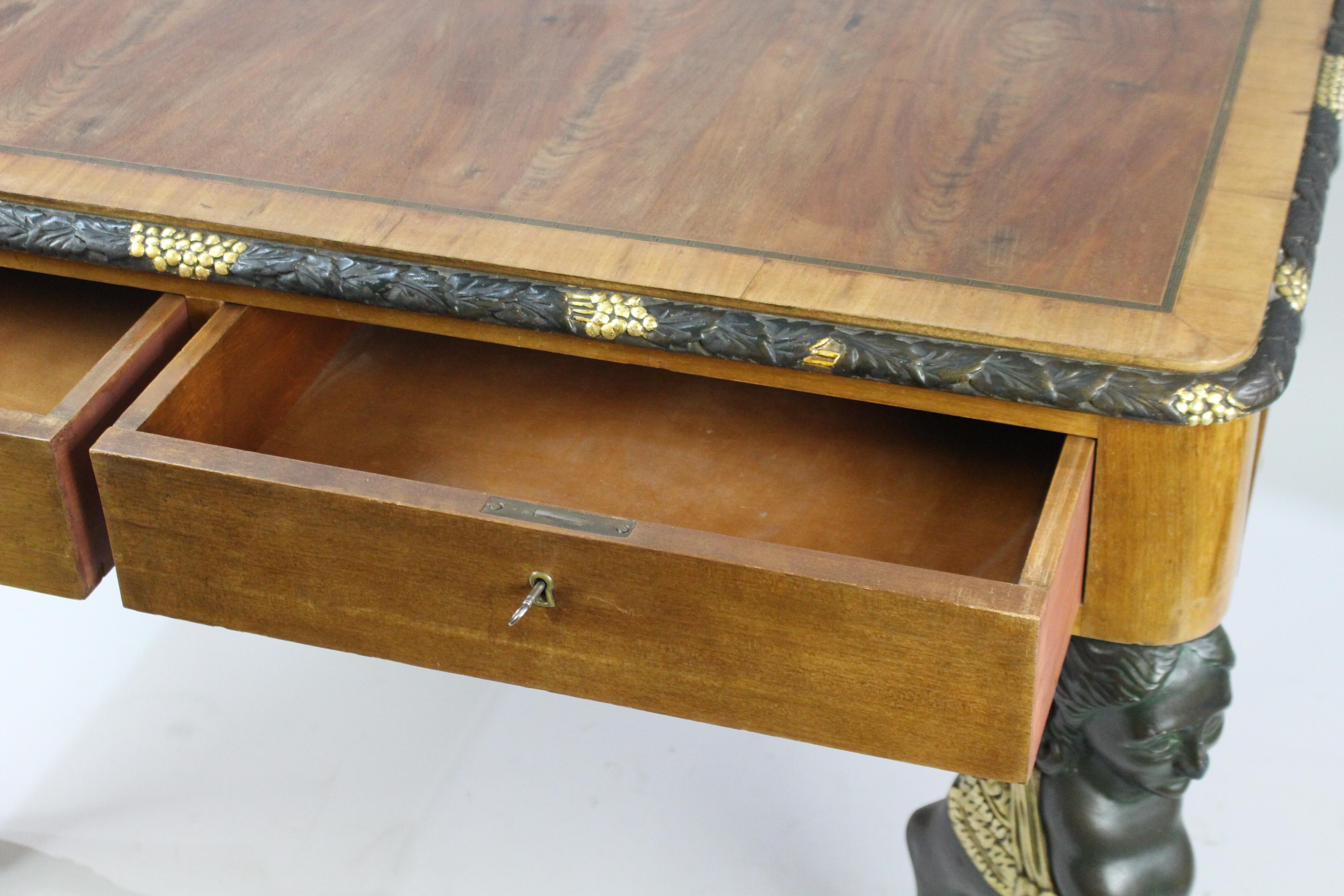 Yew Library Table with Carved Monopodium Legs For Sale 7