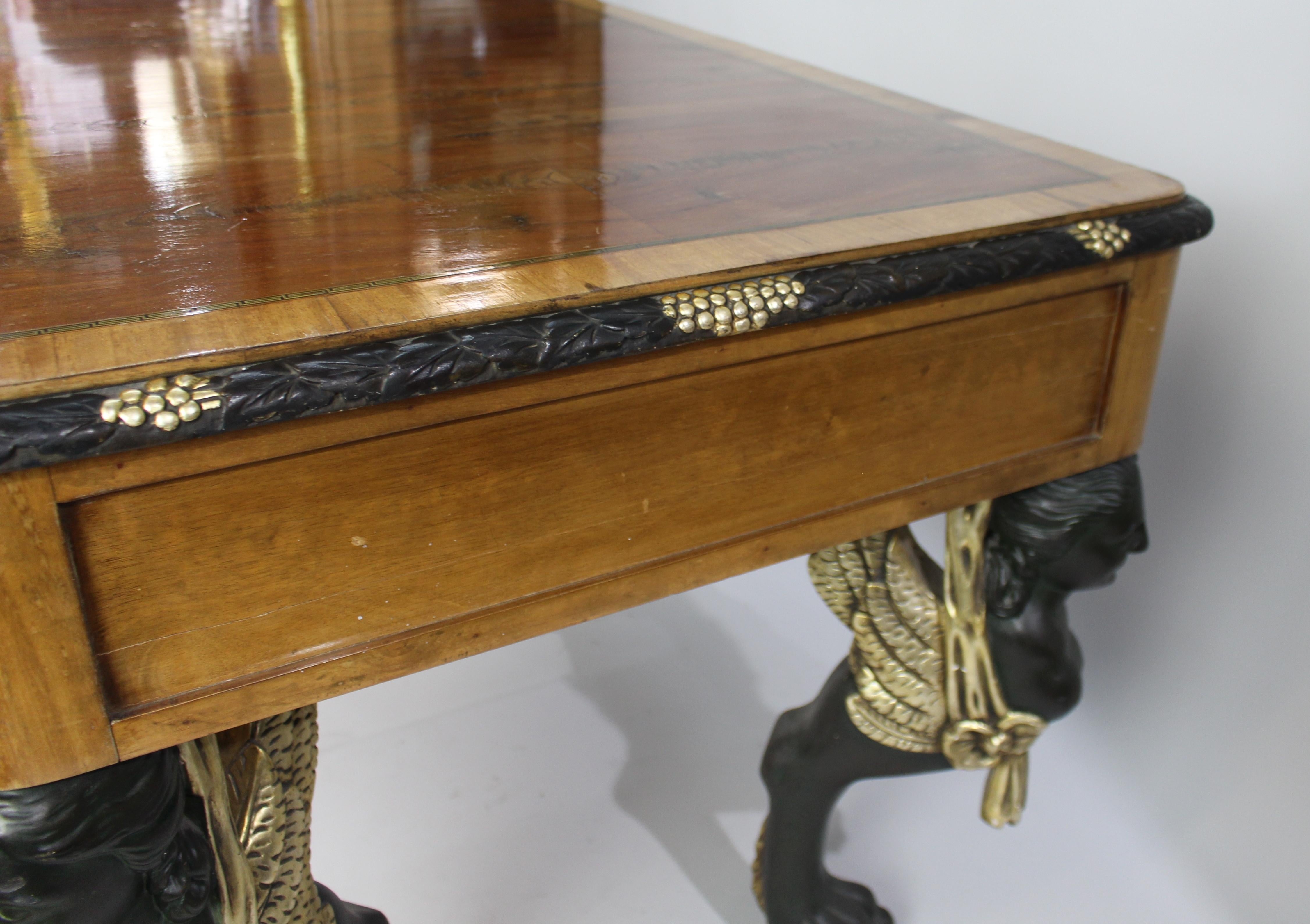 Yew Library Table with Carved Monopodium Legs For Sale 11