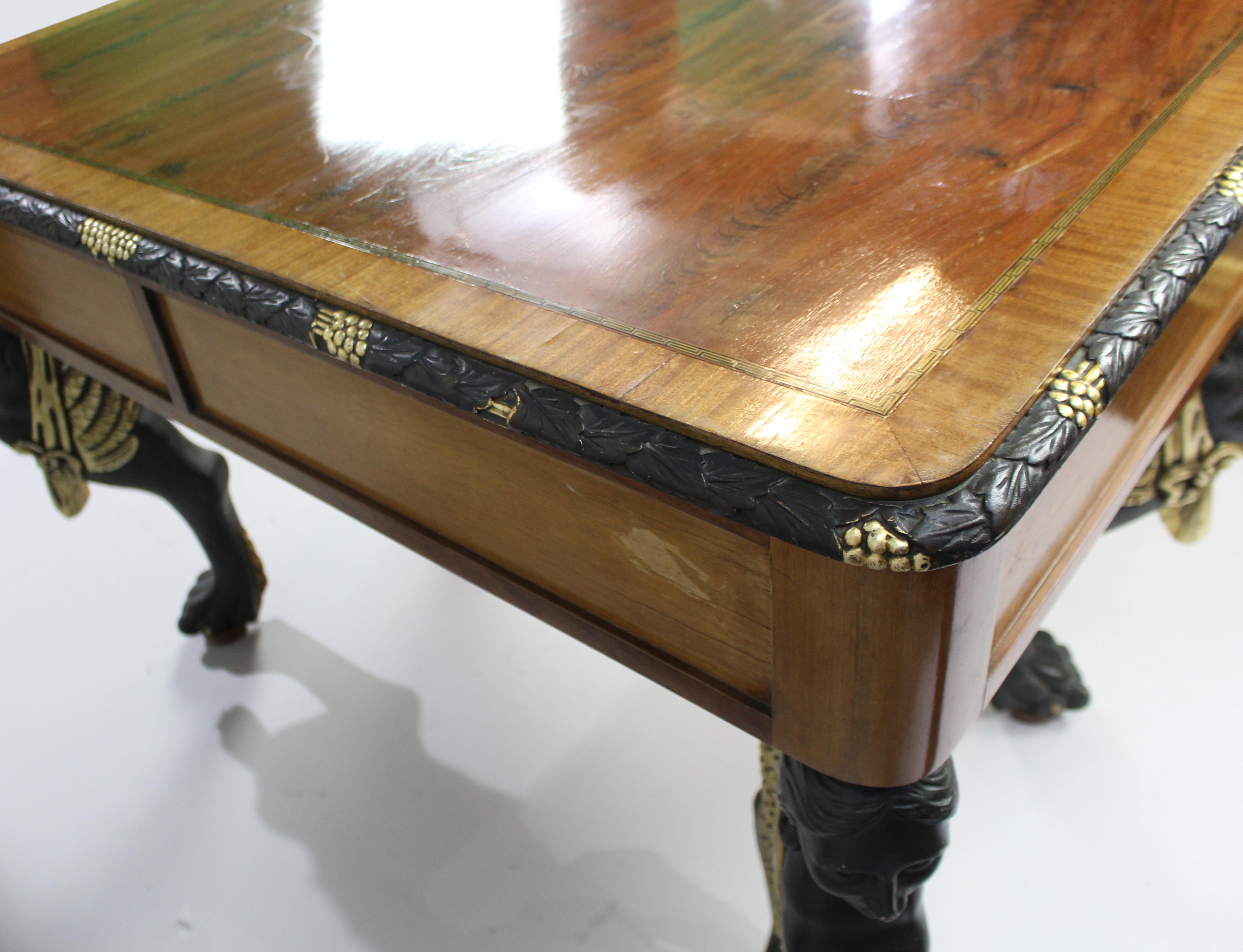 Yew Library Table with Carved Monopodium Legs For Sale 12
