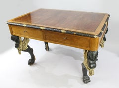 Yew Library Table with Carved Monopodium Legs