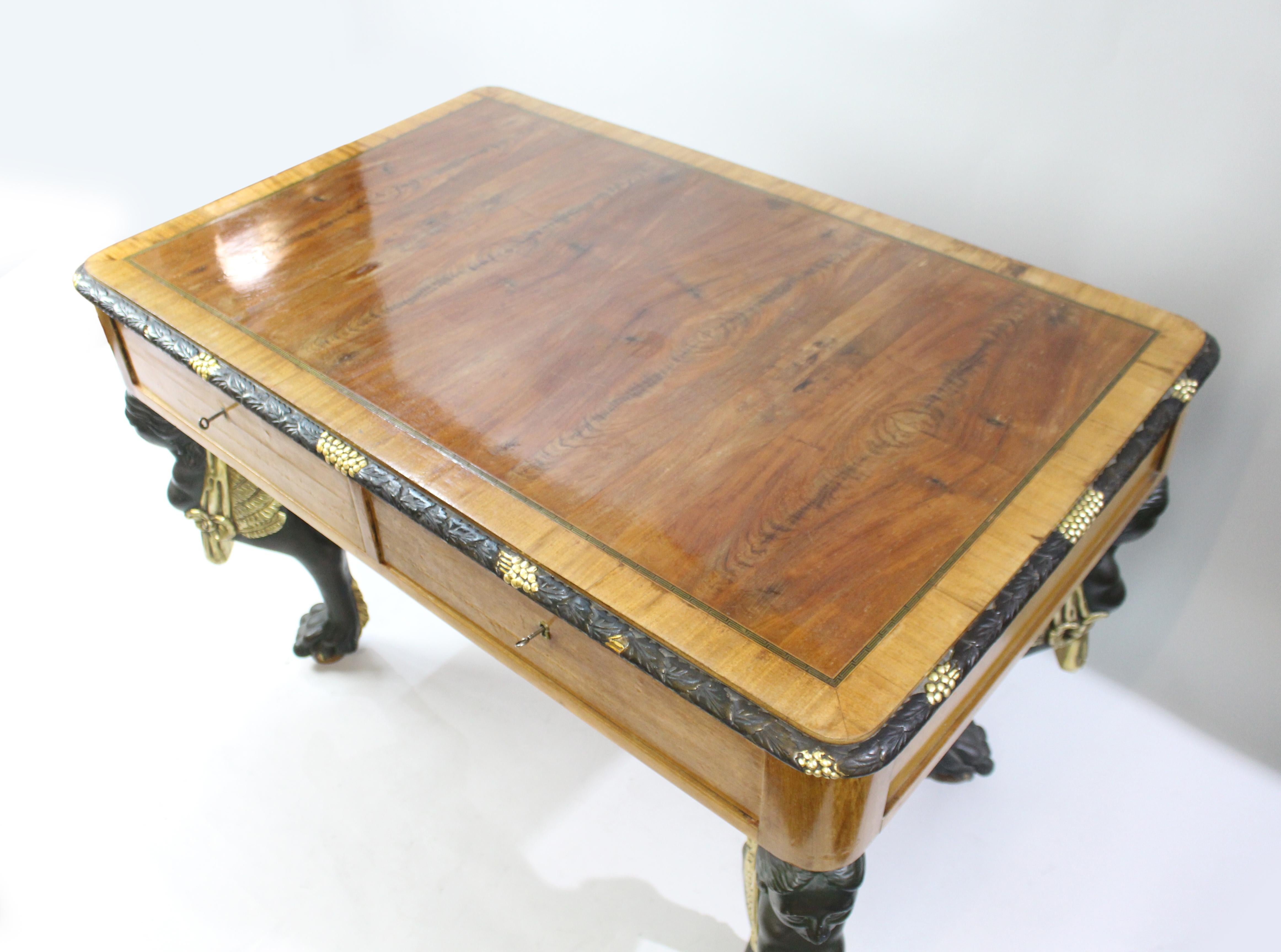 Yew Library Table with Carved Monopodium Legs In Good Condition For Sale In Worcester, Worcestershire