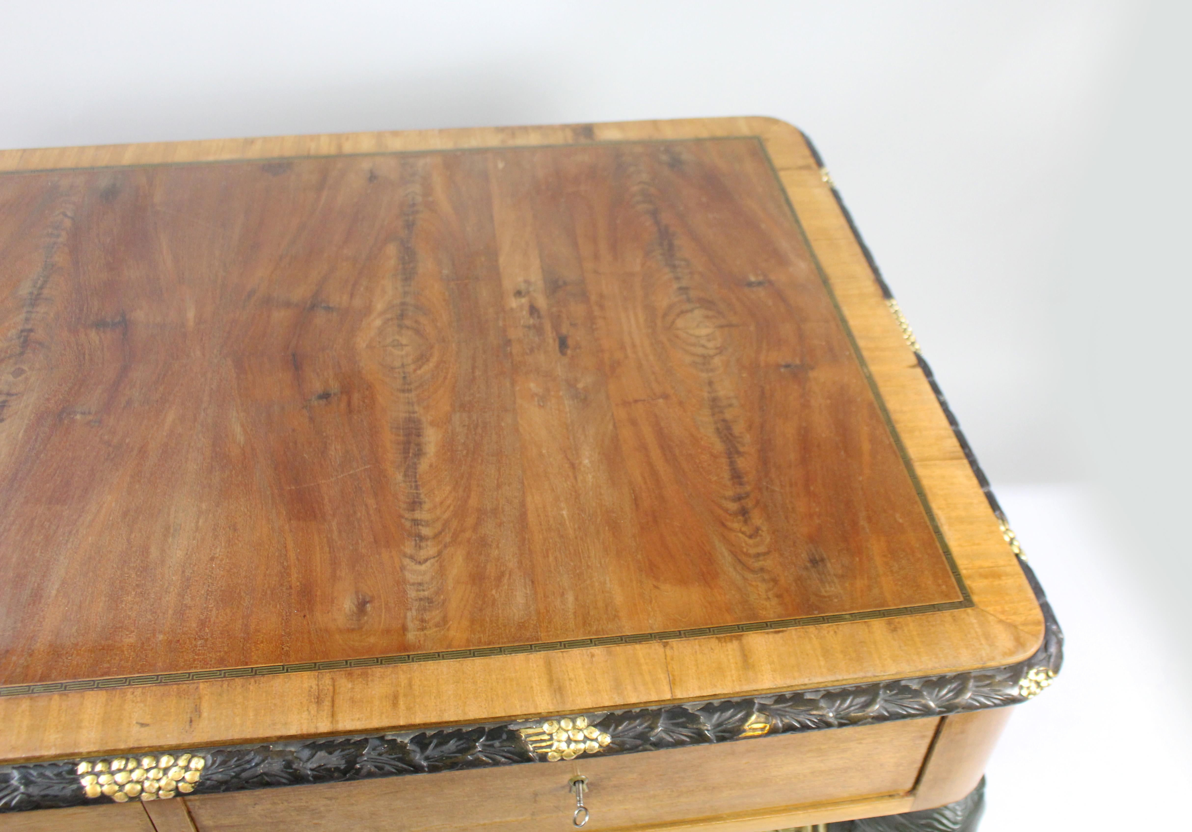 Yew Library Table with Carved Monopodium Legs For Sale 1