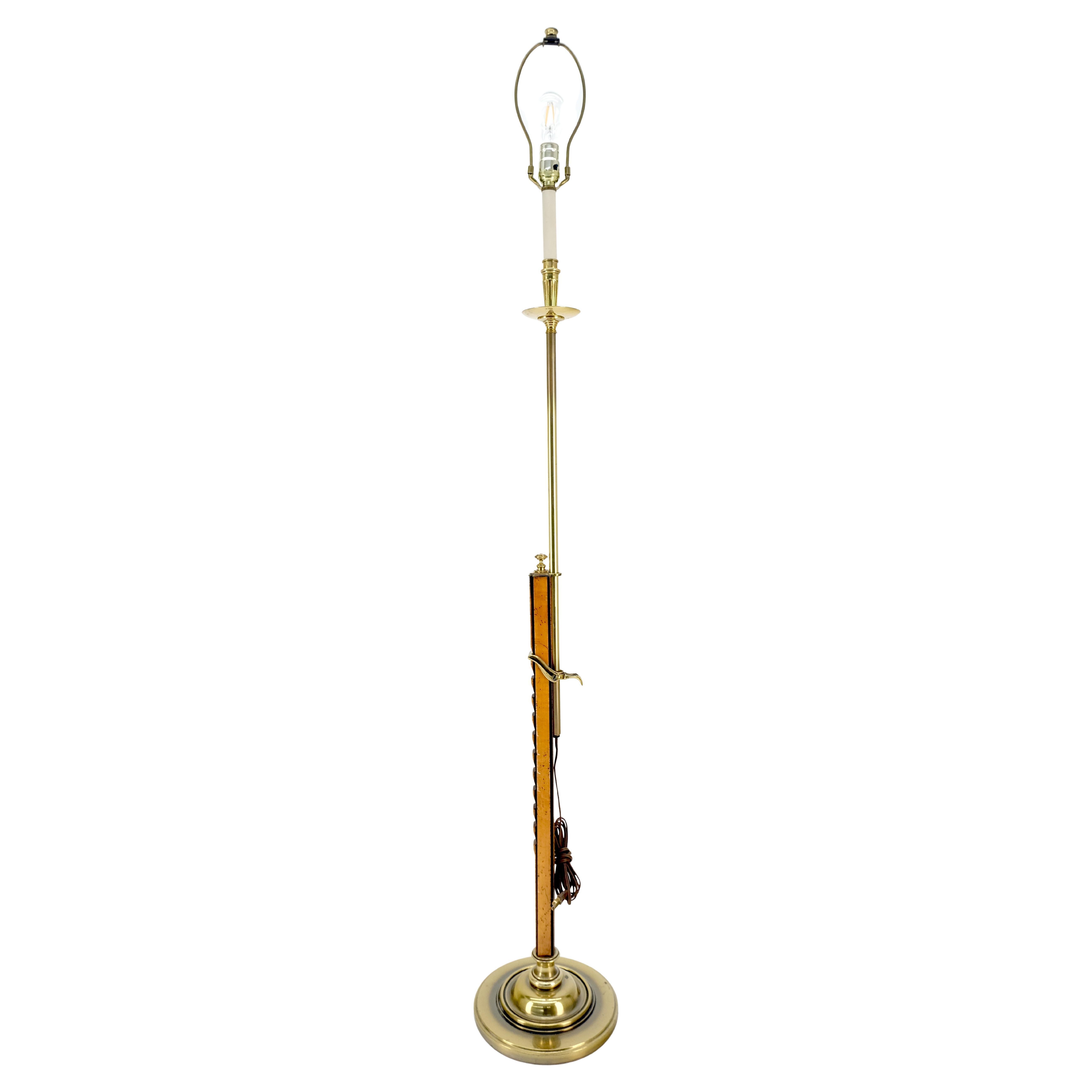 Yew Wood 7 Brass Adjustable Mid Century Modern Floor Lamp c1970s MINT