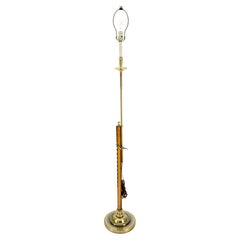 Yew Wood 7 Brass Adjustable Mid Century Modern Floor Lamp c1970s MINT