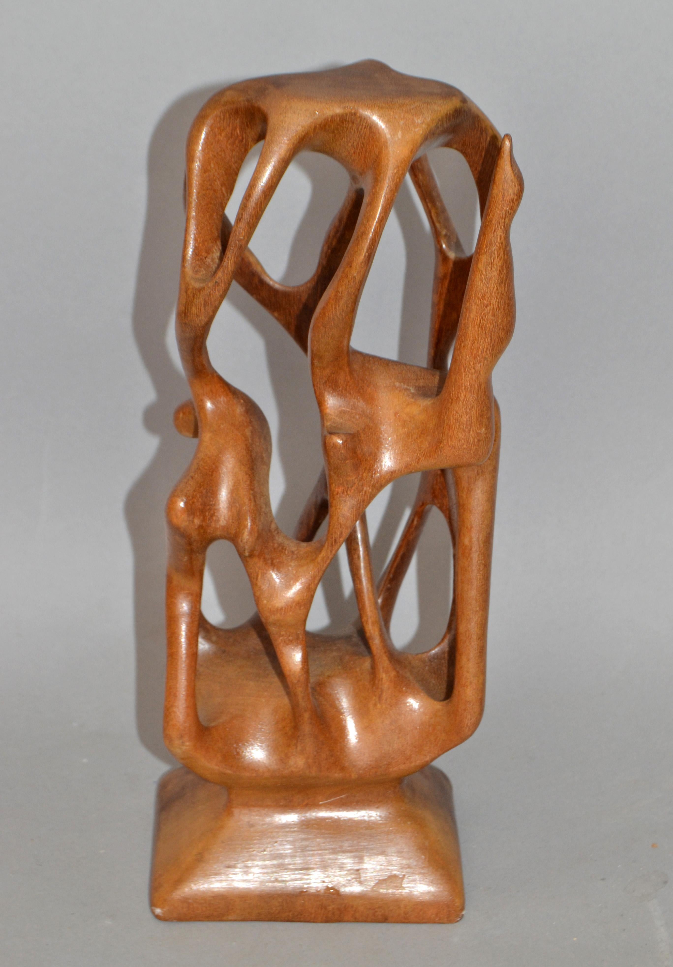 Organic Modern Yew Wood Abstract Organic Sculpture Hand-Carved Mid-Century Modern For Sale