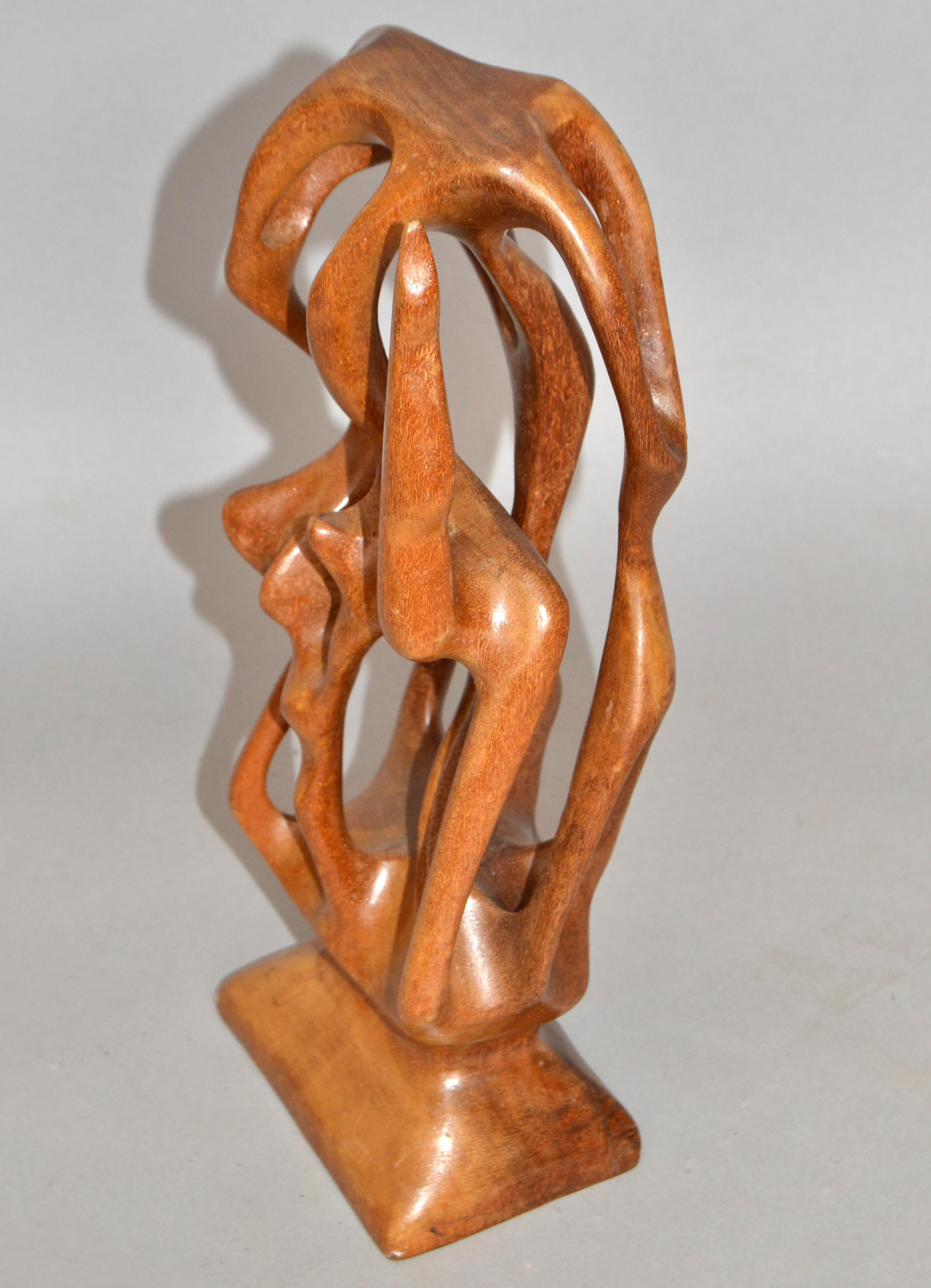 Yew Wood Abstract Organic Sculpture Hand-Carved Mid-Century Modern In Good Condition For Sale In Miami, FL