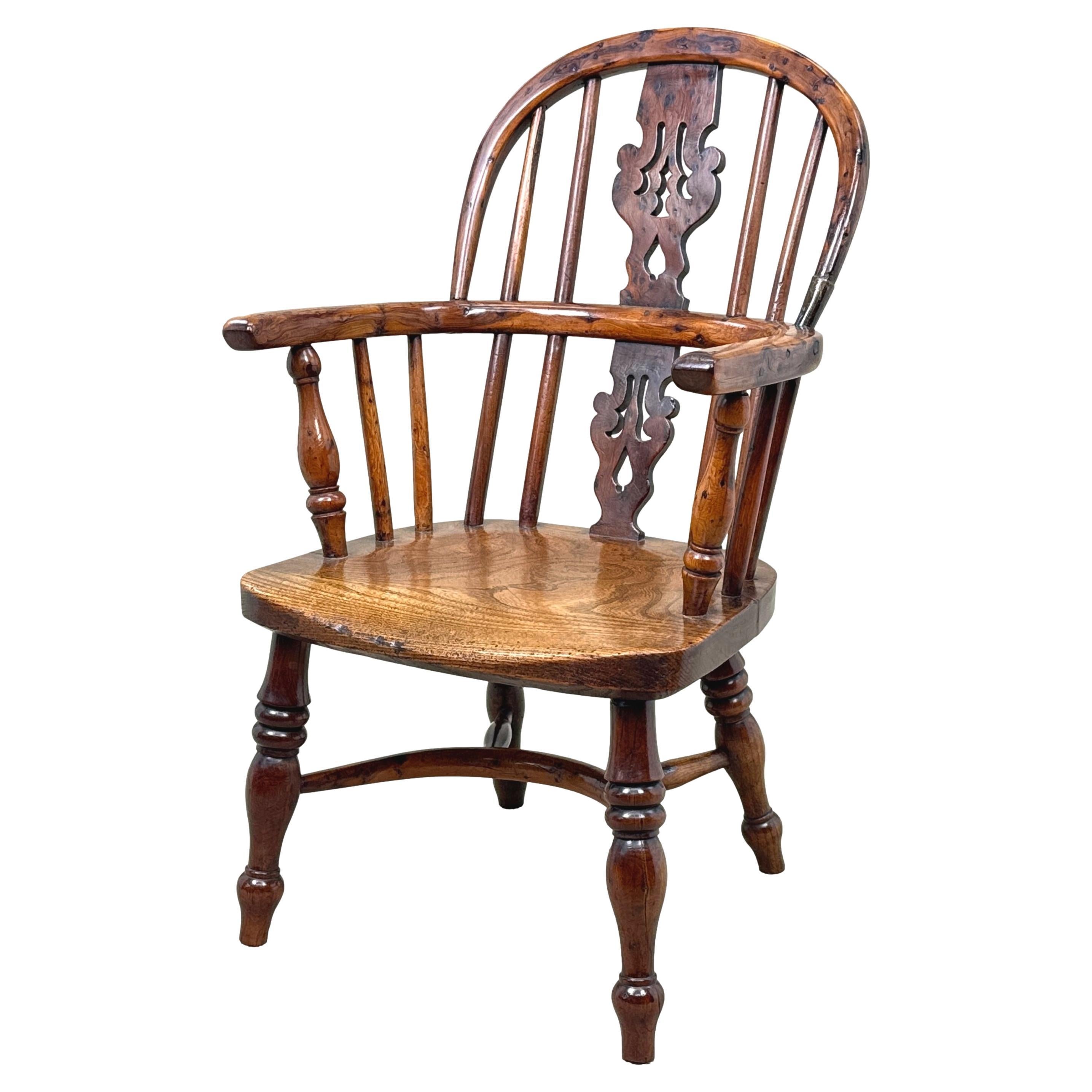 Yew Wood Antique Childs Windsor Armchair