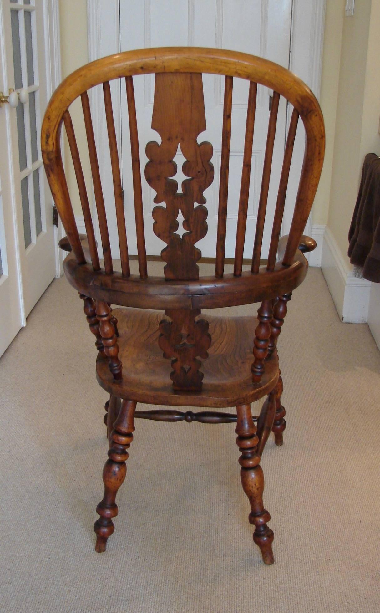 Yew Wood Broad Arm High Back Windsor Chair 2