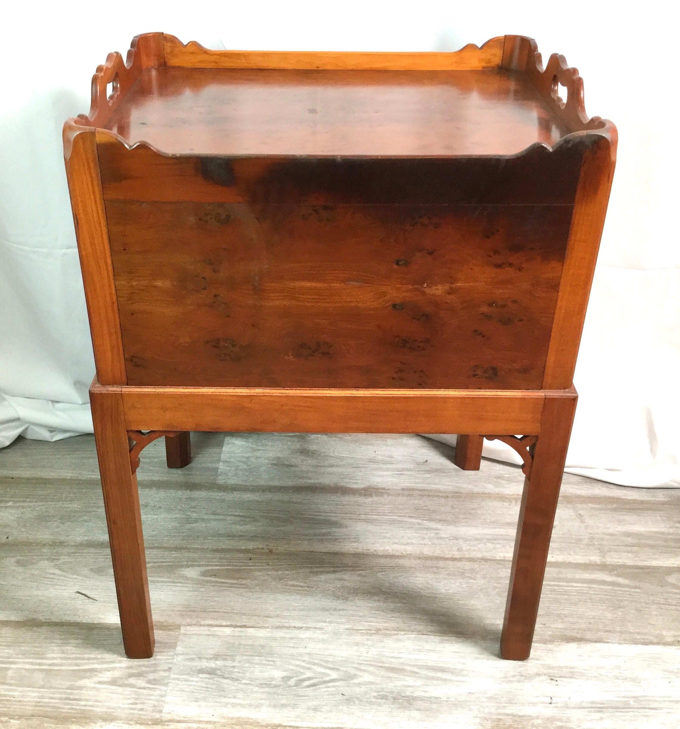 Woodwork Yew Wood Cabinet on Frame with Gallery Top For Sale