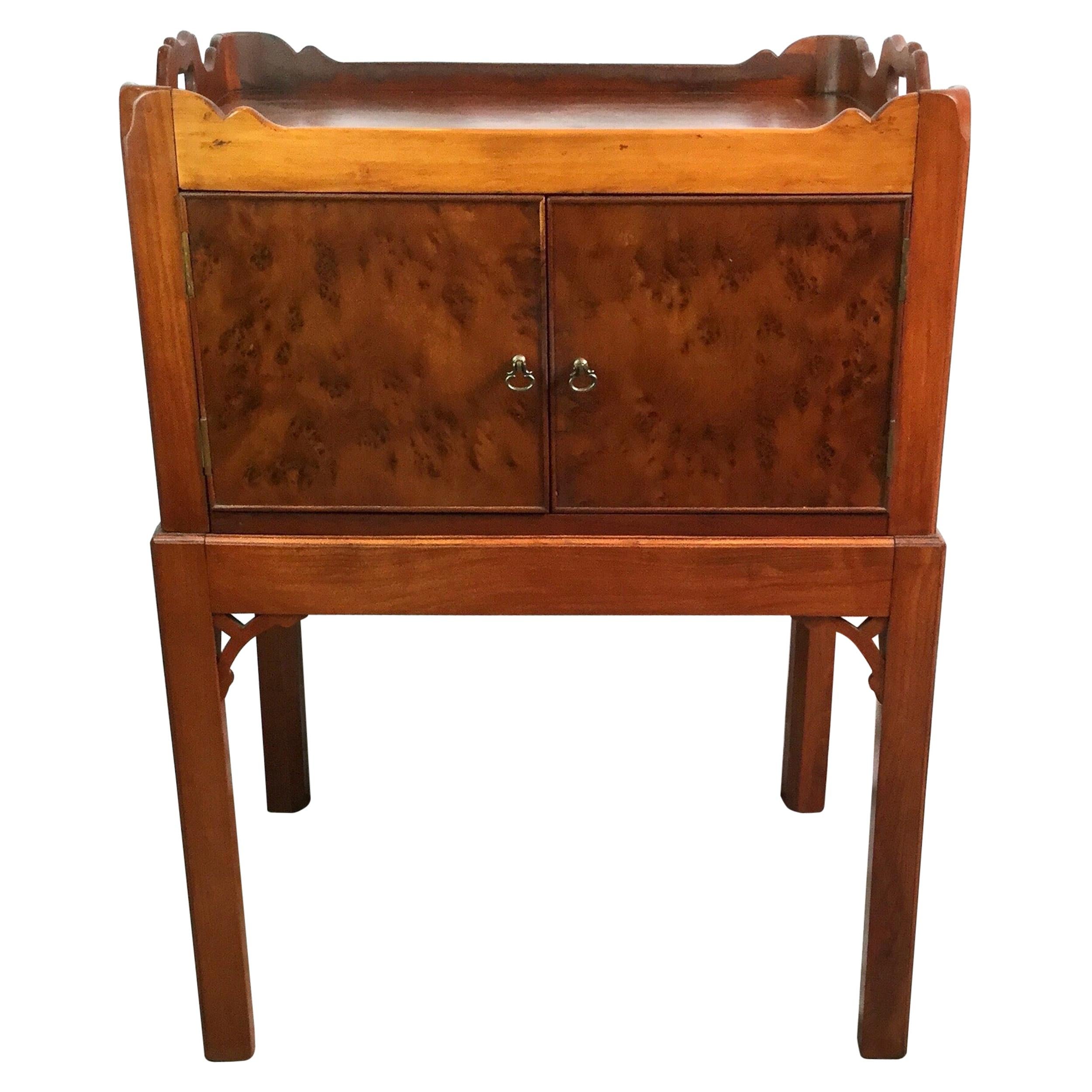 Yew Wood Cabinet on Frame with Gallery Top For Sale