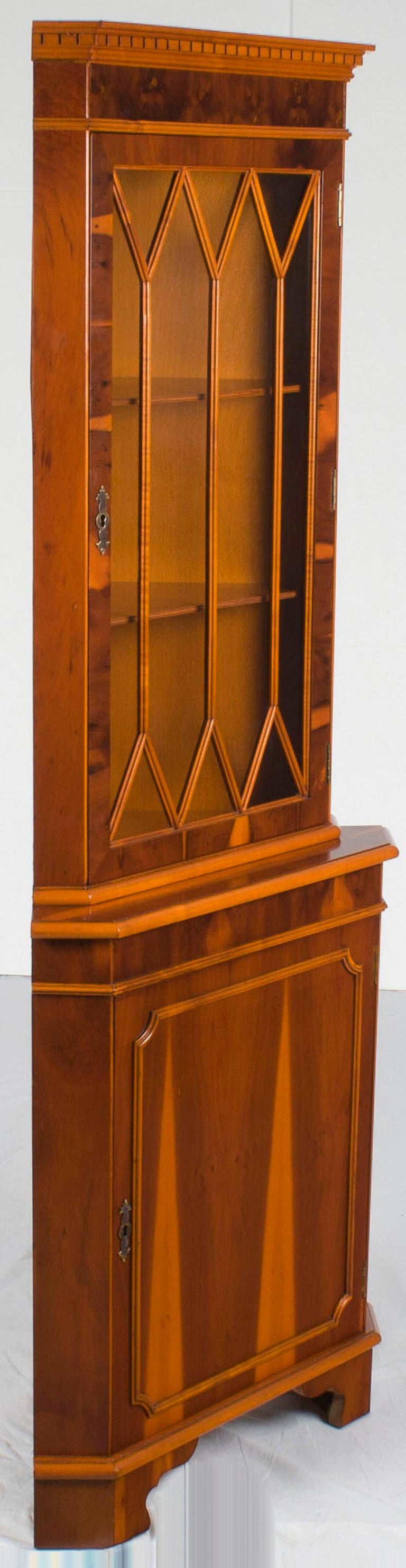 Yew Wood Corner Single Door Cupboard Hutch For Sale at 1stDibs