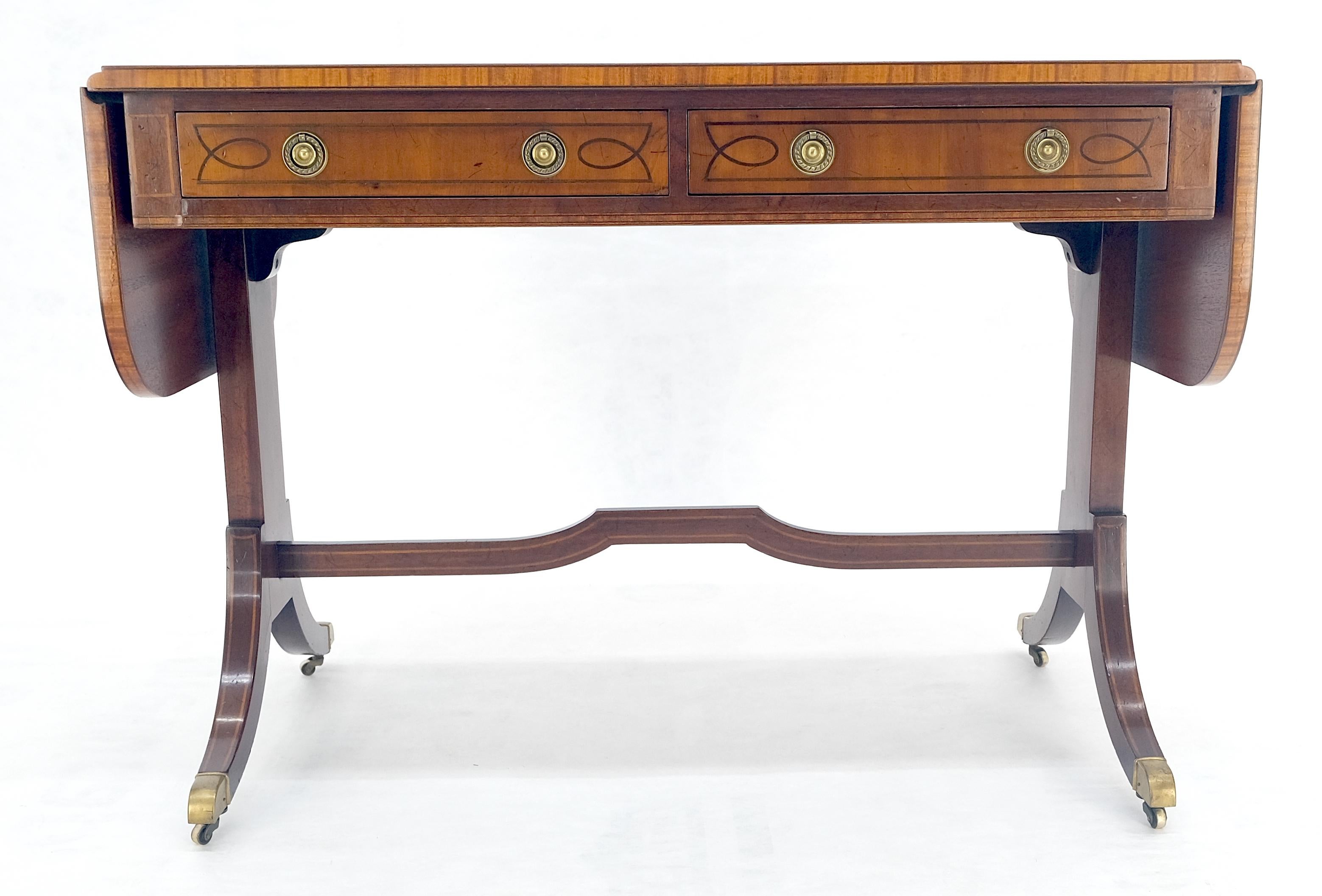 Yew Wood Drop Leaves Two Drawers Low Profile Brass Feet Desk Console Table MINT
2x 11