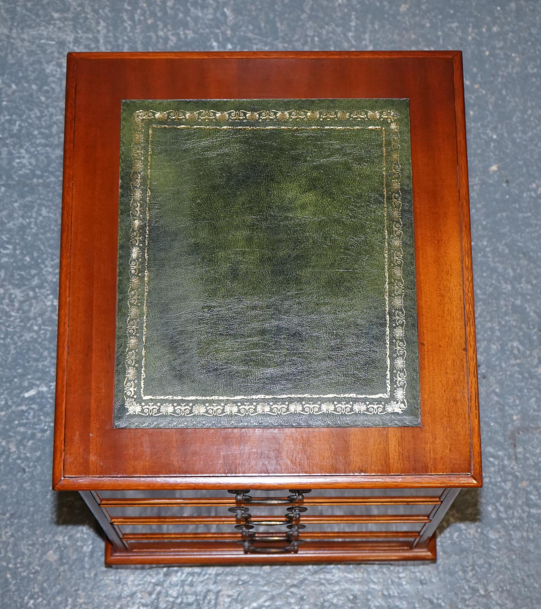 Yew Wood Green Leather Top Filling Cabinet For Sale 3