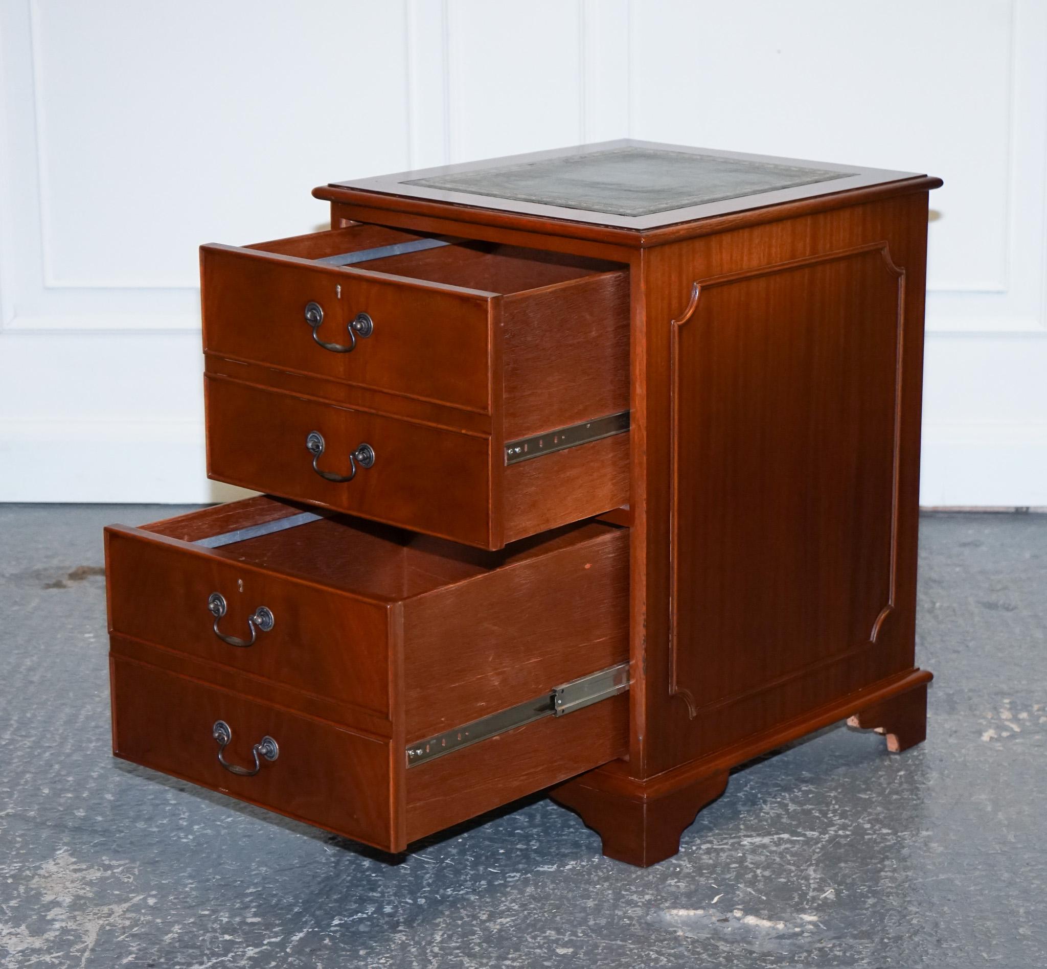 Hand-Crafted Yew Wood Green Leather Top Filling Cabinet For Sale