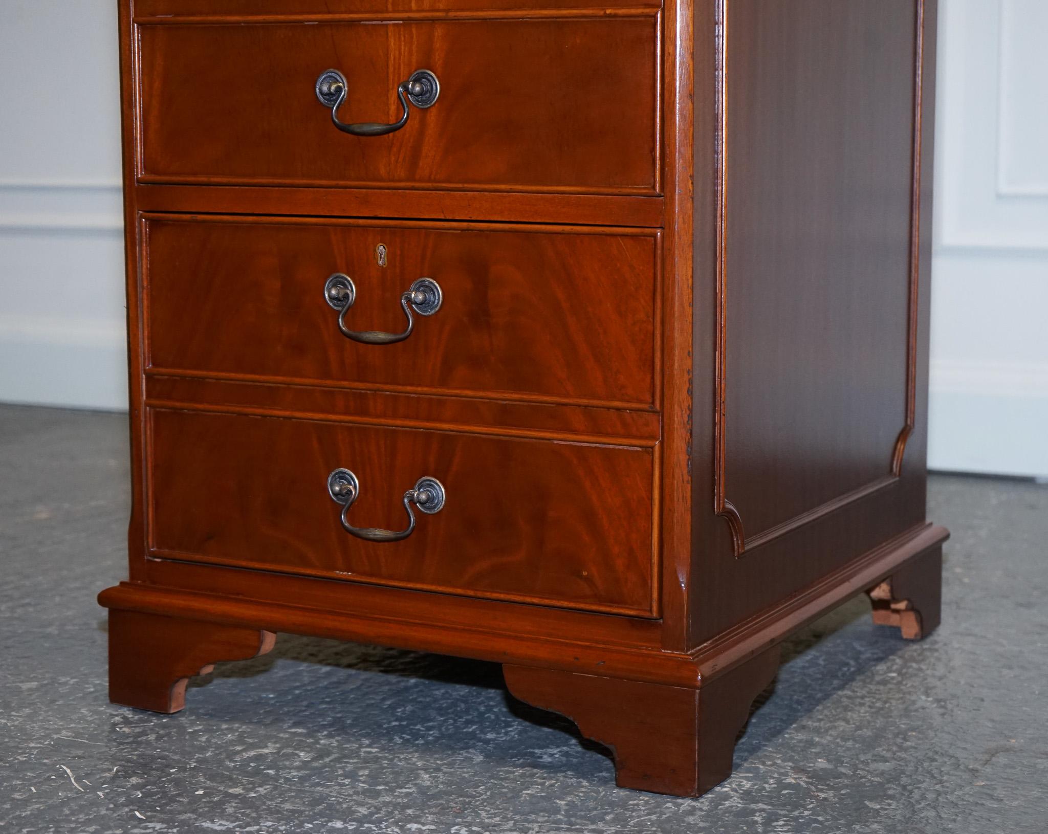 20th Century Yew Wood Green Leather Top Filling Cabinet For Sale
