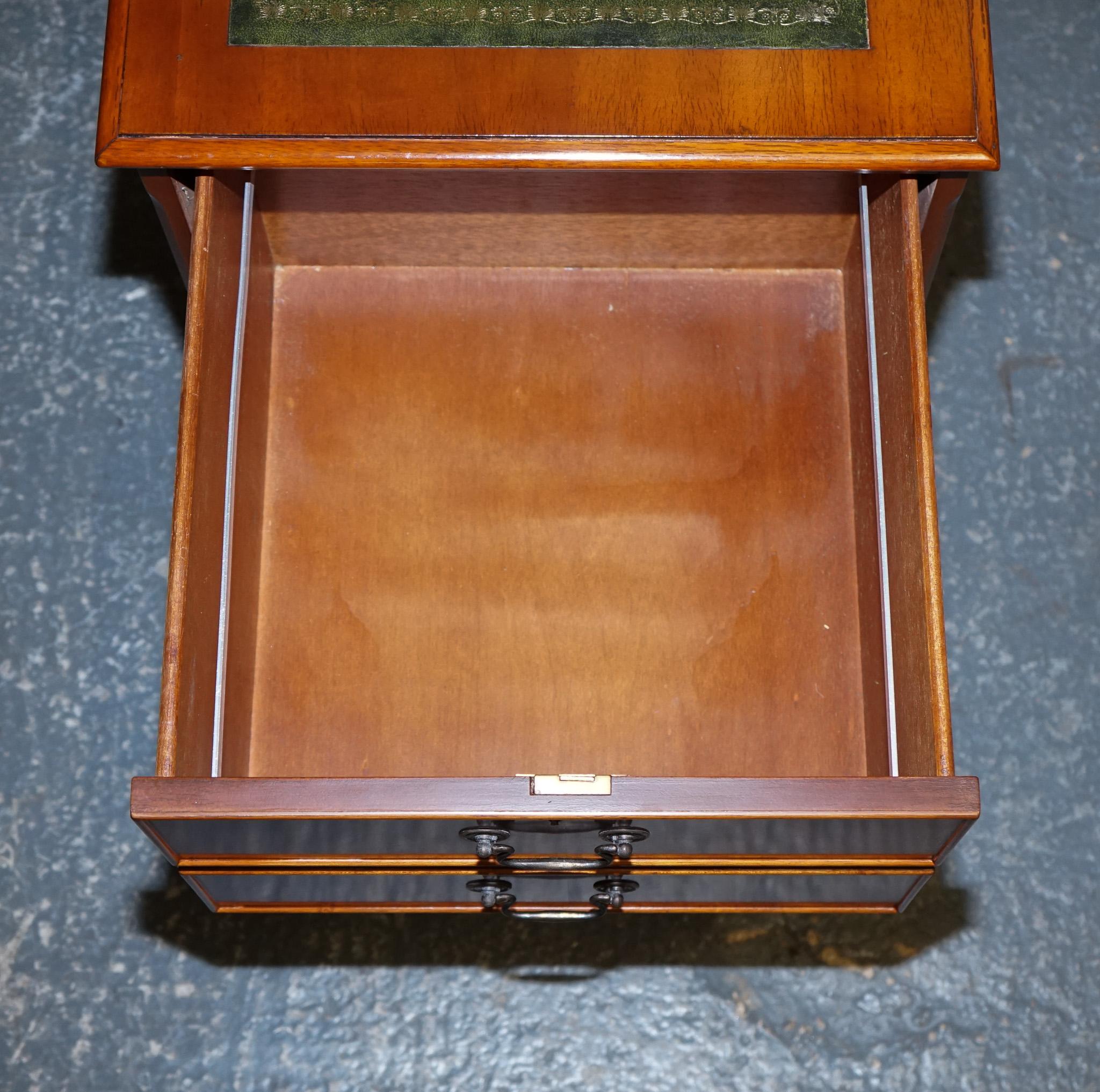 Hardwood Yew Wood Green Leather Top Filling Cabinet For Sale