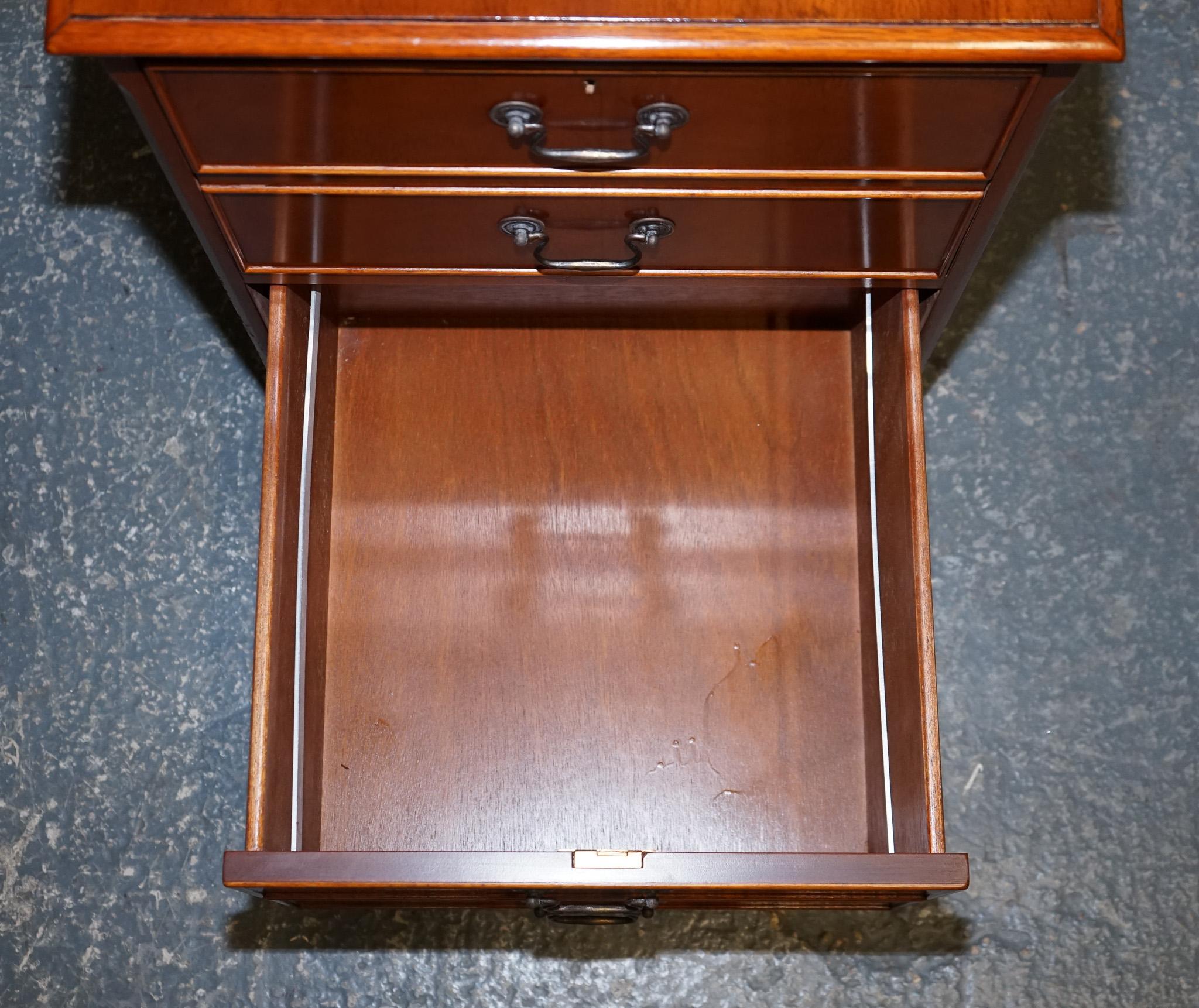 Yew Wood Green Leather Top Filling Cabinet For Sale 1
