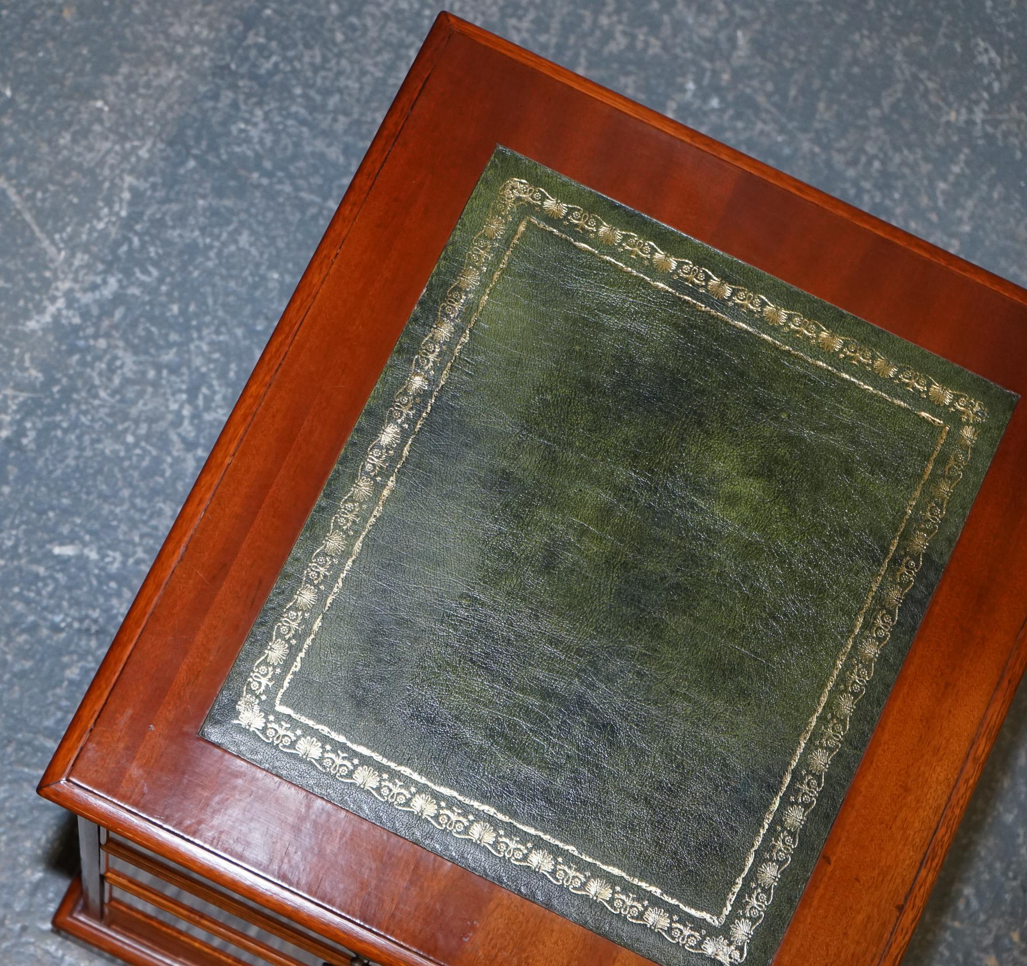 Yew Wood Green Leather Top Filling Cabinet For Sale 2