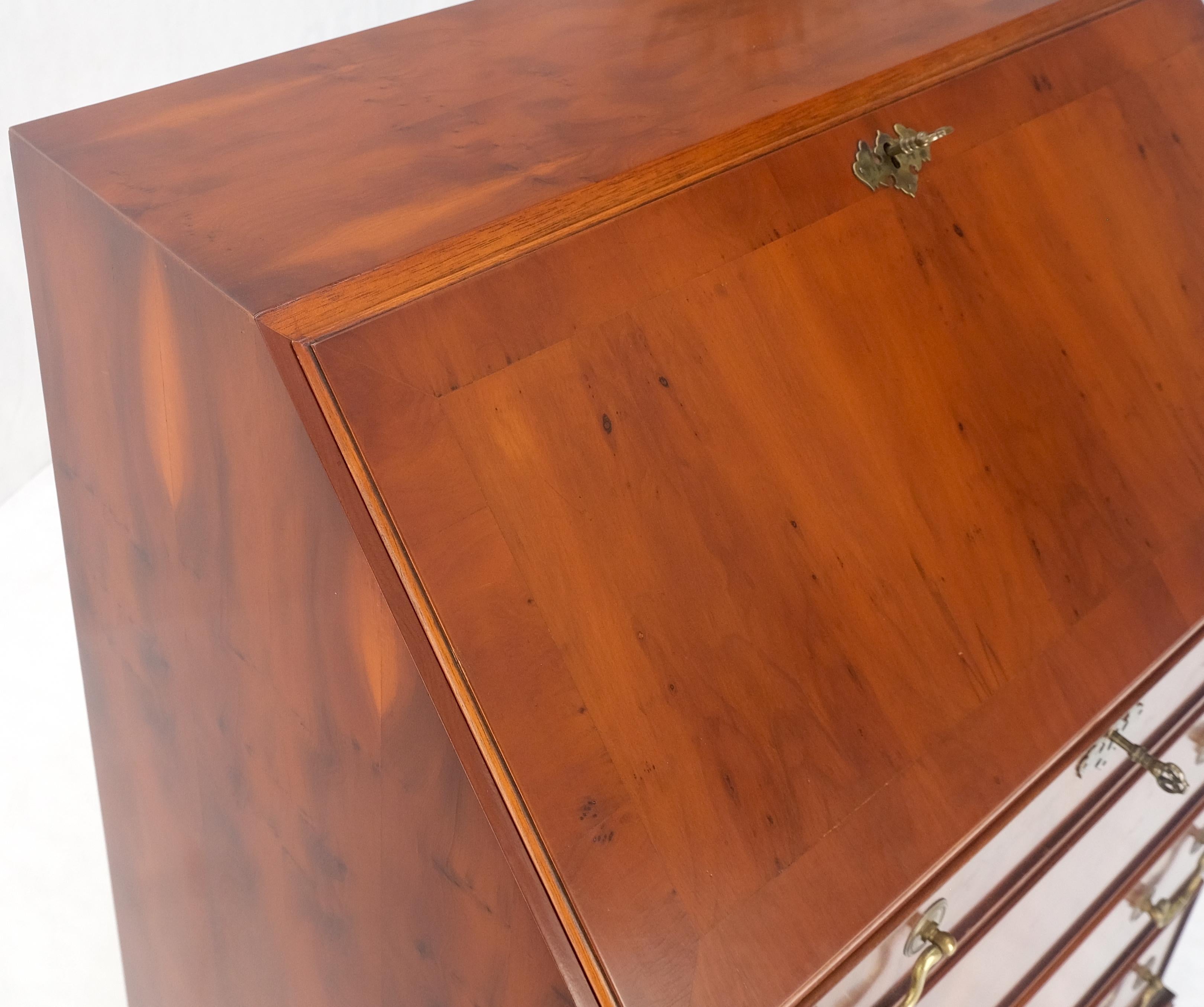 Yew Wood Leather Top Drop Front Secretary Desk 3 Drawers Brass Hardware MINT! For Sale 6
