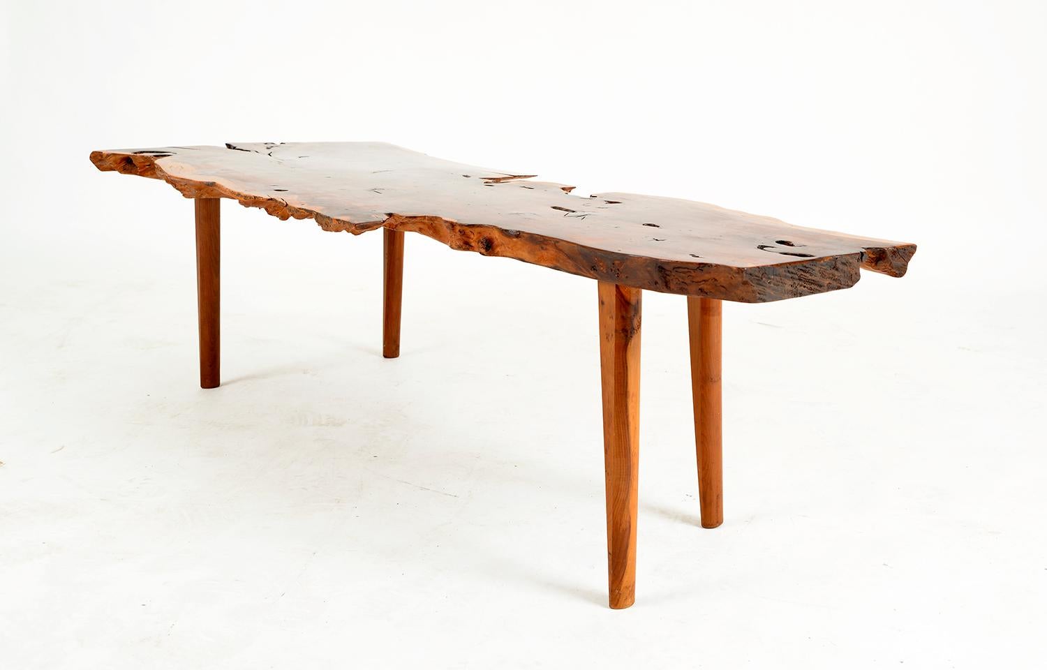 Mid-Century Modern Yew Wood Live Edge Plank Coffee Table by Reynolds of Ludlow English 1950s 1960s