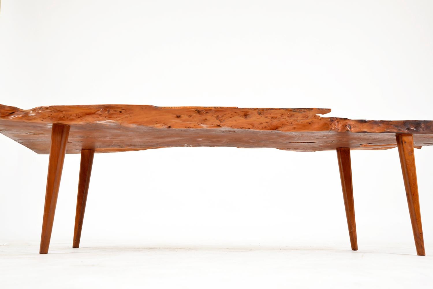 British Yew Wood Live Edge Plank Coffee Table by Reynolds of Ludlow English 1950s 1960s