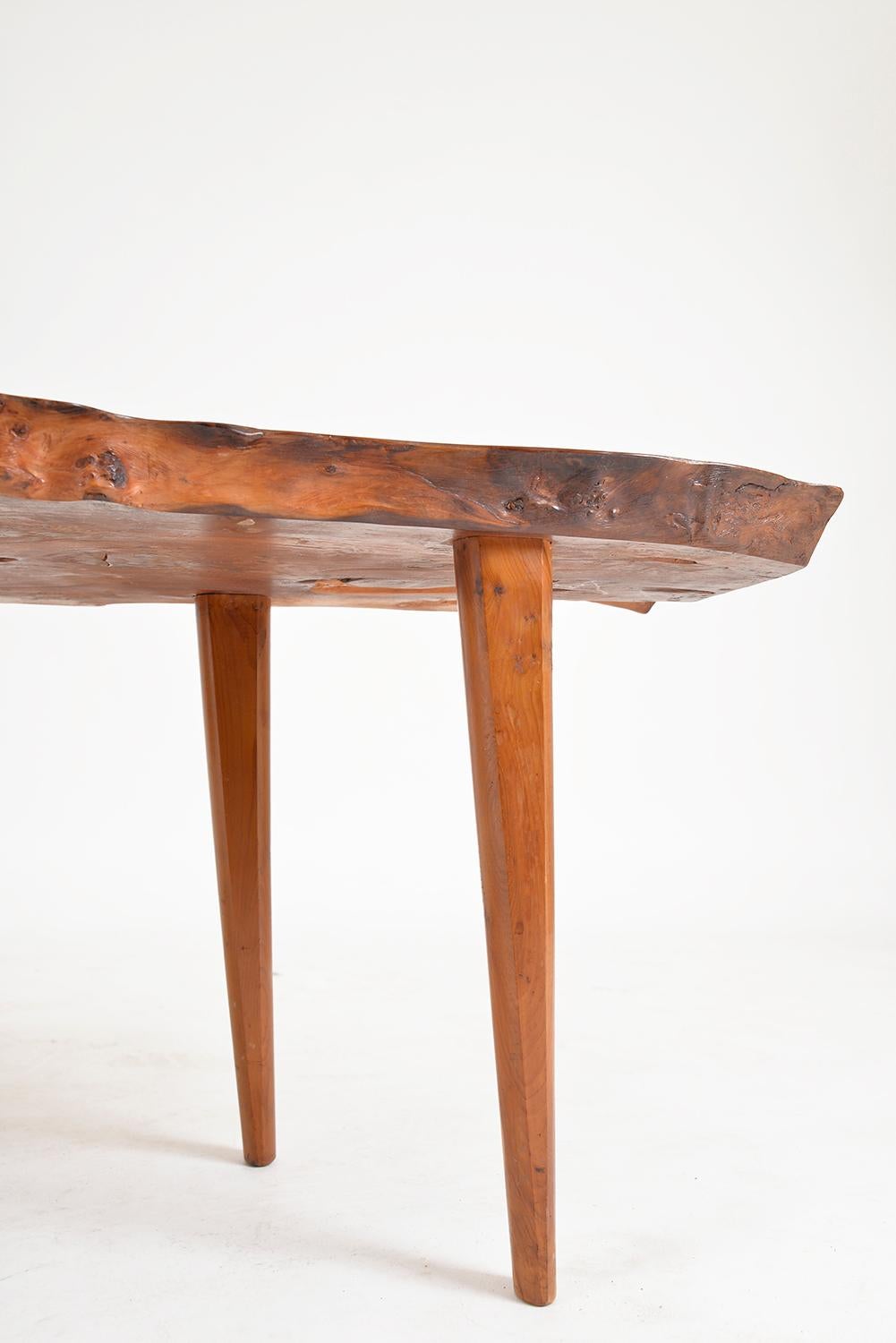 Mid-20th Century Yew Wood Live Edge Plank Coffee Table by Reynolds of Ludlow English 1950s 1960s