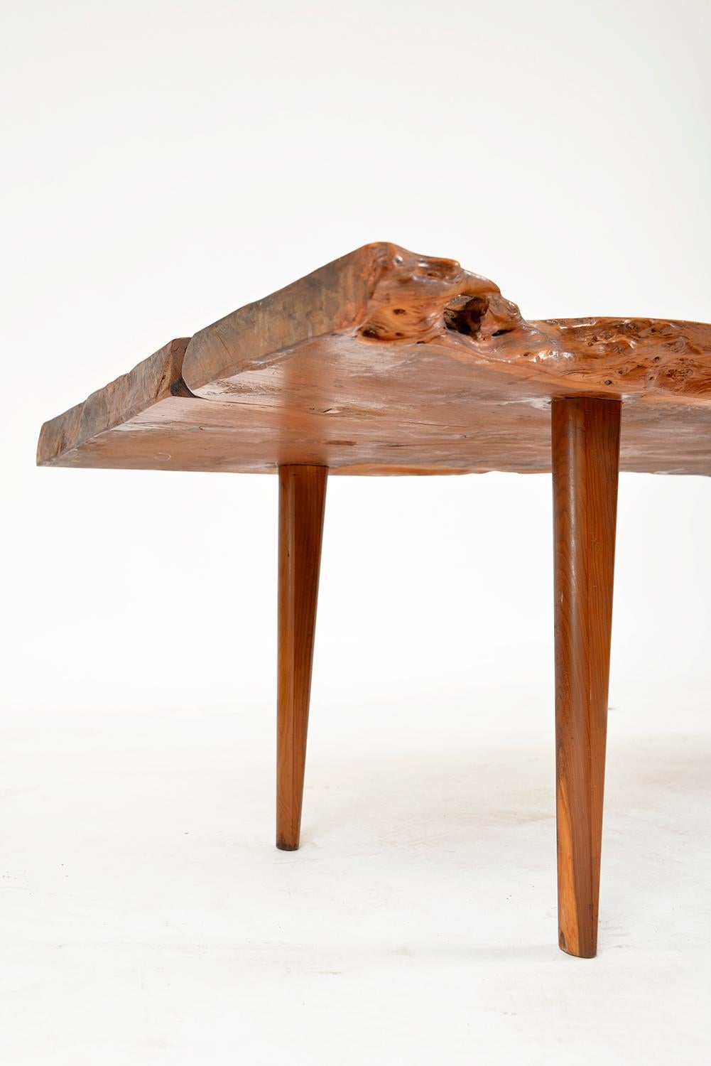 Yew Wood Live Edge Plank Coffee Table by Reynolds of Ludlow English 1950s 1960s 1