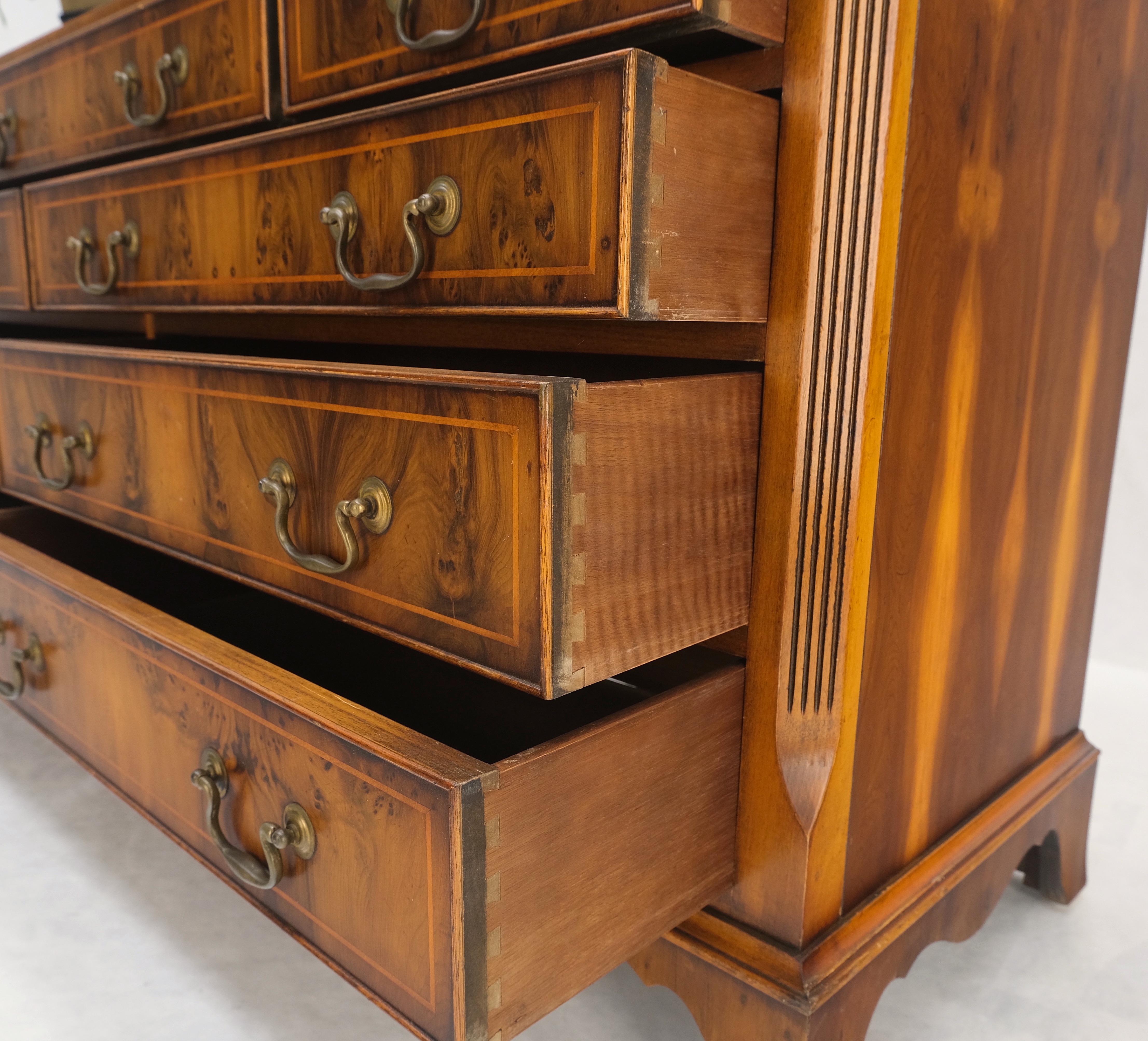 Yew Wood Long 9 Drawers Long Pencil Inlaid Dresser Credenza Brass Drops MINT! For Sale 6